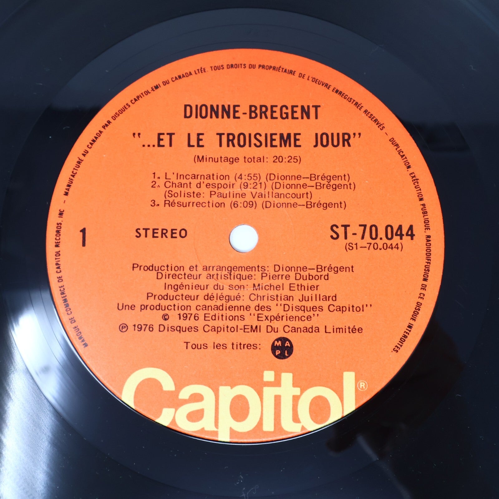 Dionne/Brégent Et Le Troisième Jour Disque 1976 Record Electronic Rock ST 70044