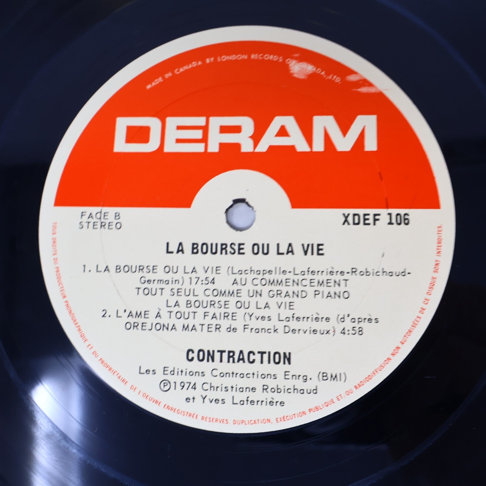 Contraction La Bourse Ou La Vie Disque LP 1974 Record Prog Rock Deram XDEF-106