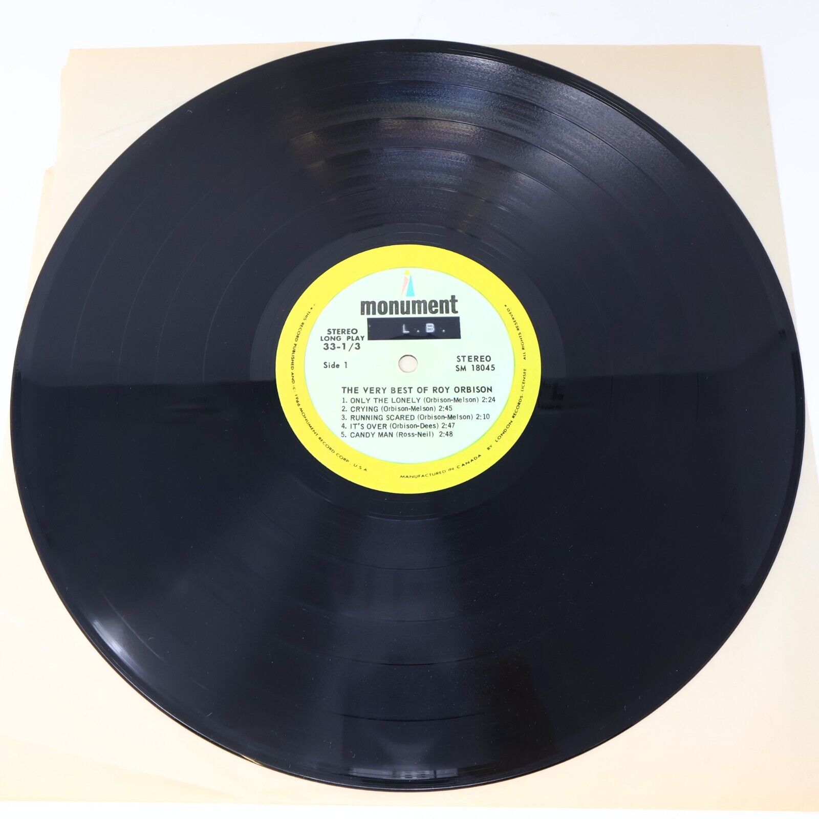 The Very Best Of Roy Orbison LP Record Vinyl Monument SM 18045 Canada 1960s