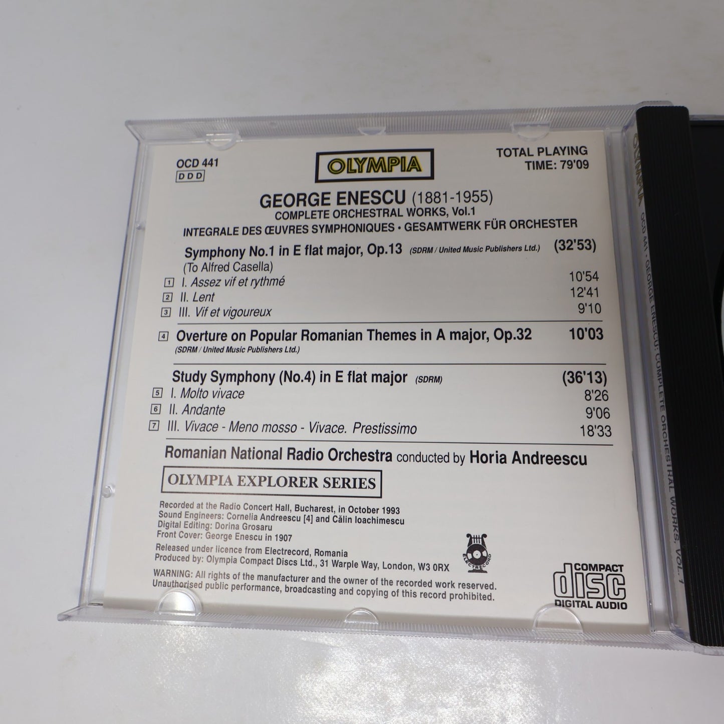 George Enescu CD Complete Orchestral Works 1 Horia Andreescu Symphony 1/Romanian