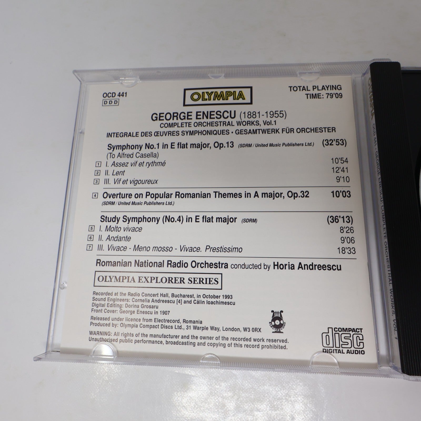George Enescu CD Complete Orchestral Works 1 Horia Andreescu Symphony 1/Romanian