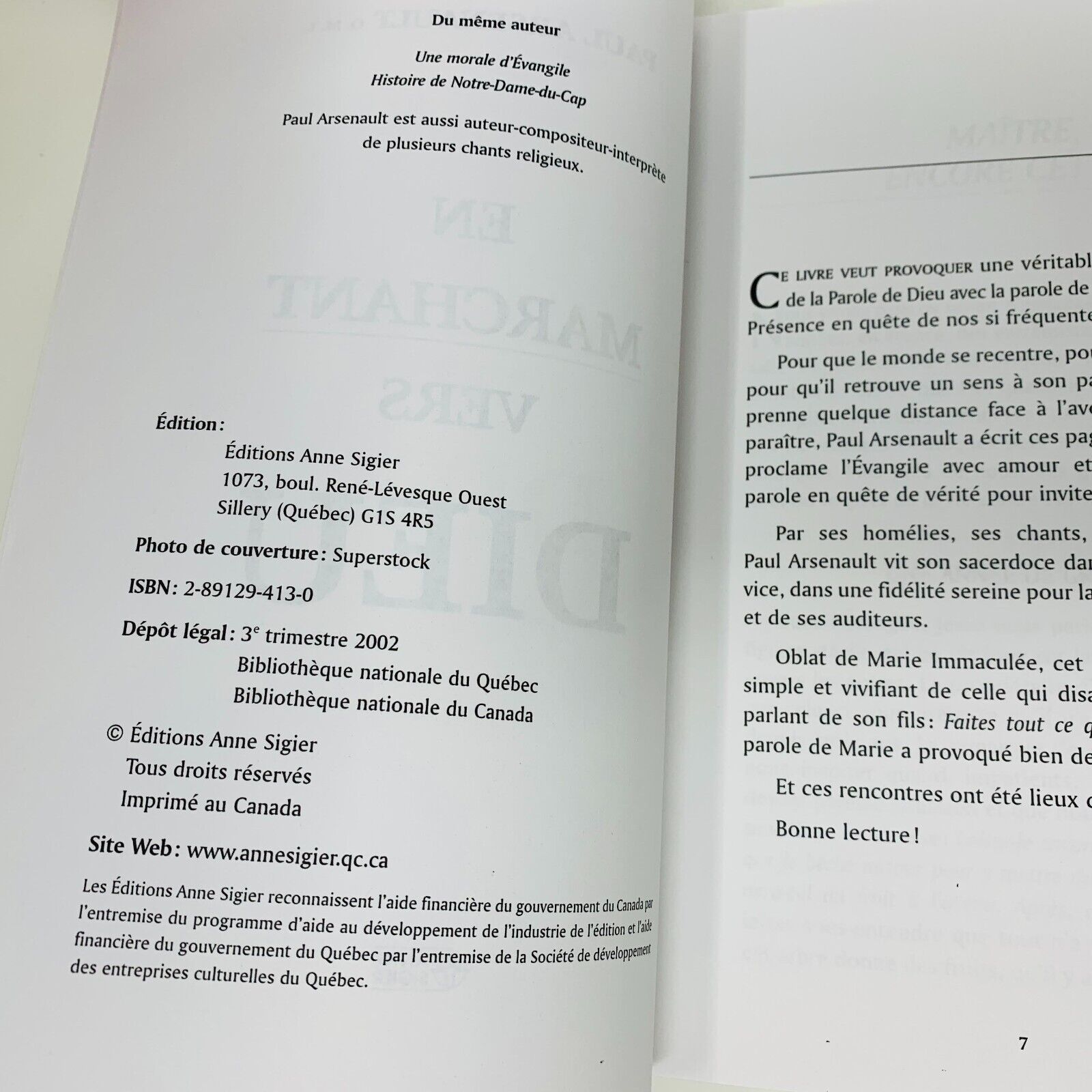 2002 En Marchant Vers Dieu Anne Sigier Livre Paul Arsenault Religion en Français