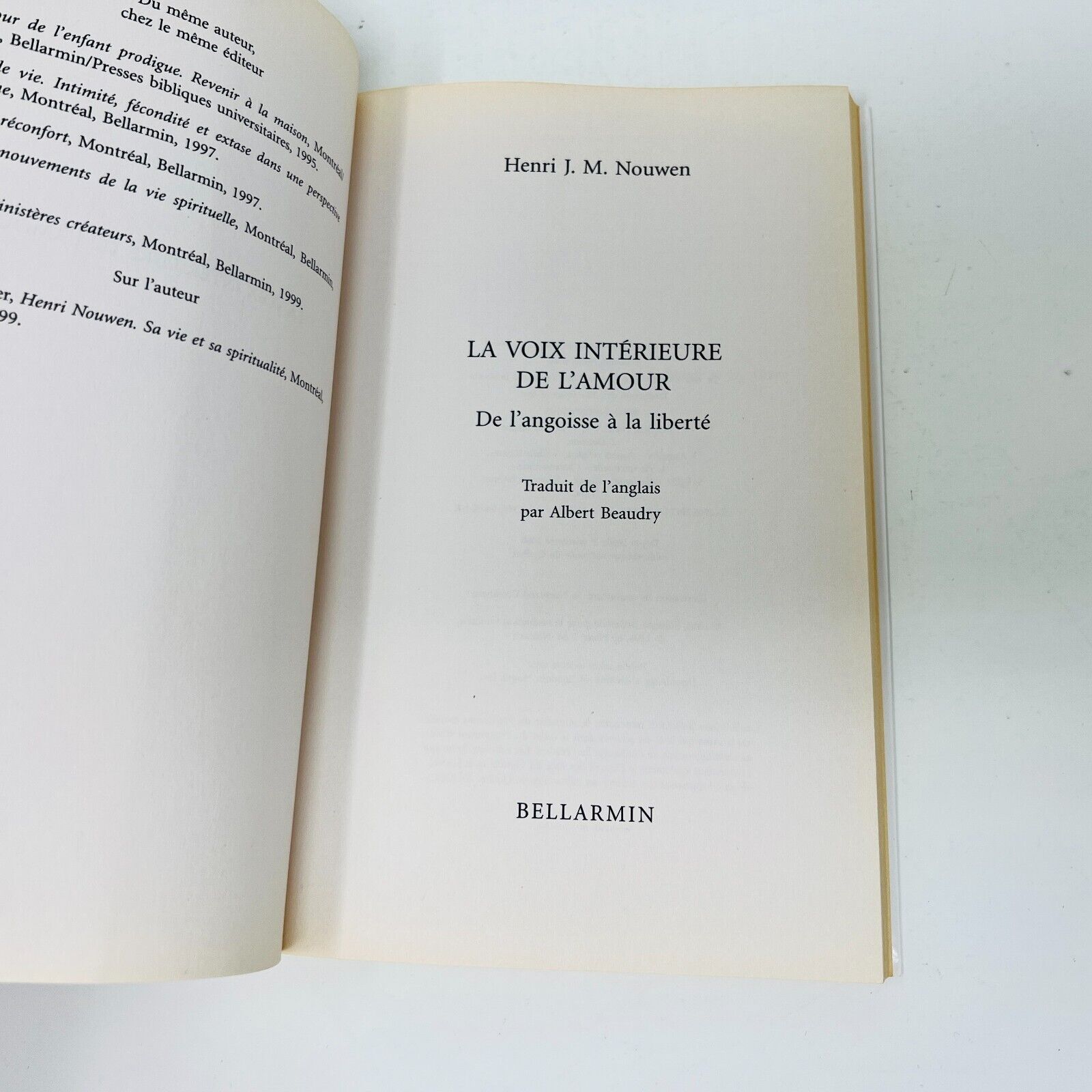 2002 La Voix intérieure de l'amour de Henri J.M. Nouwen Livre Bellarmin Français