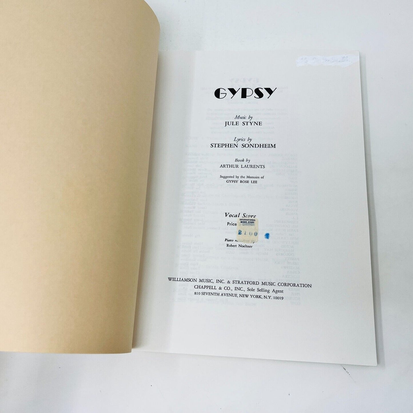 Gypsy Vocal Score Jule Styne/Stephen Sondheim PB Williamson Stratford Chappel