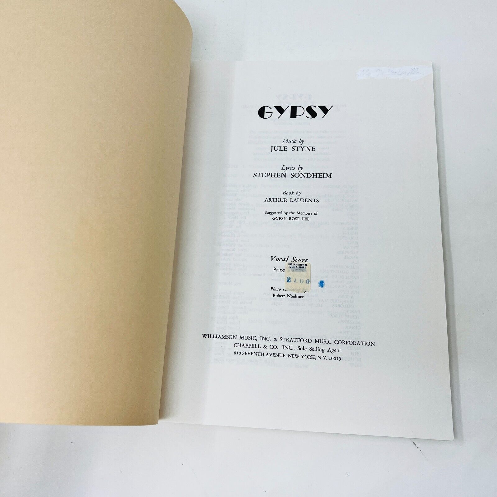 Gypsy Vocal Score Jule Styne/Stephen Sondheim PB Williamson Stratford Chappel