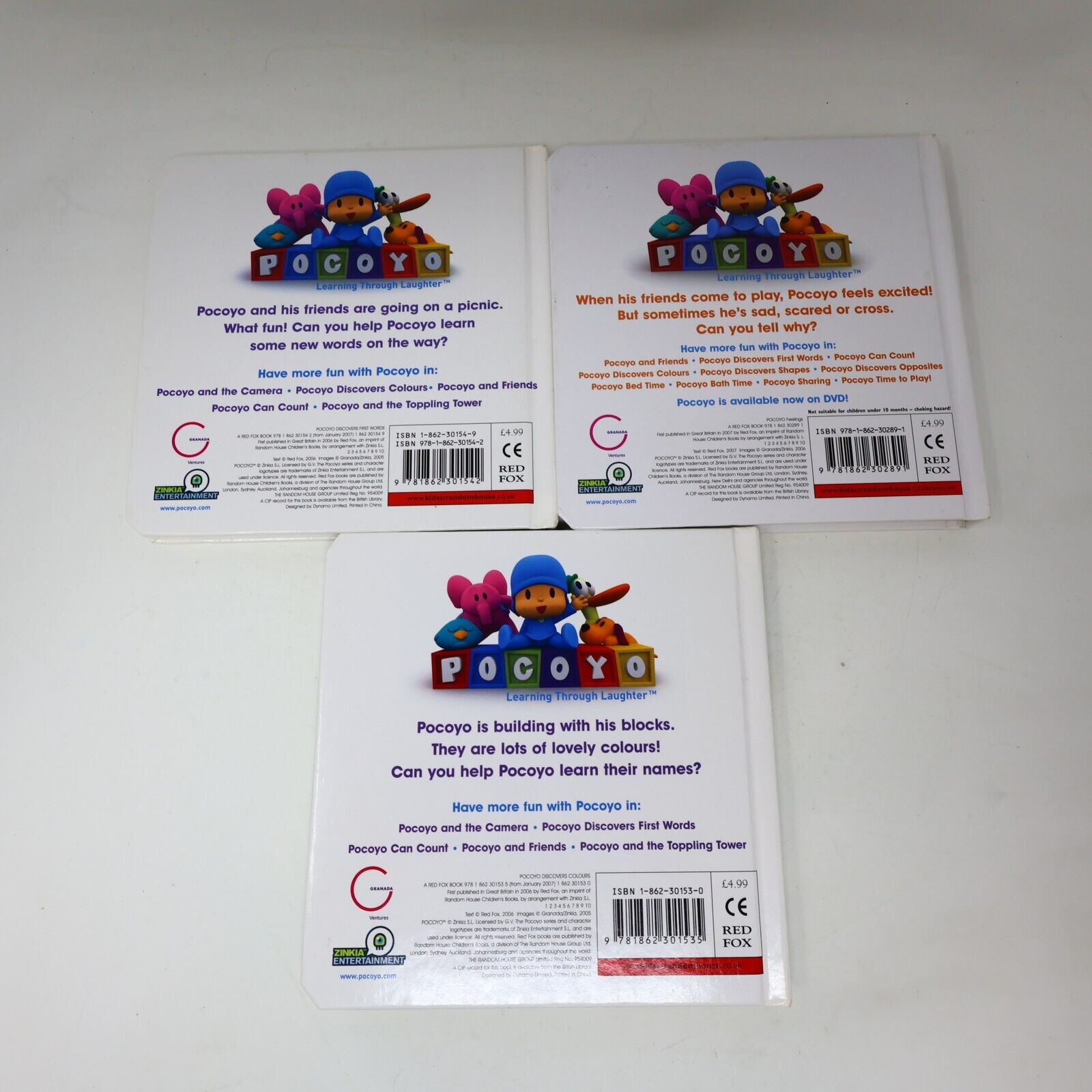 Pocoyo Lot 3 Books Young Children Feelings Colors First Words Red Fox Hardcover