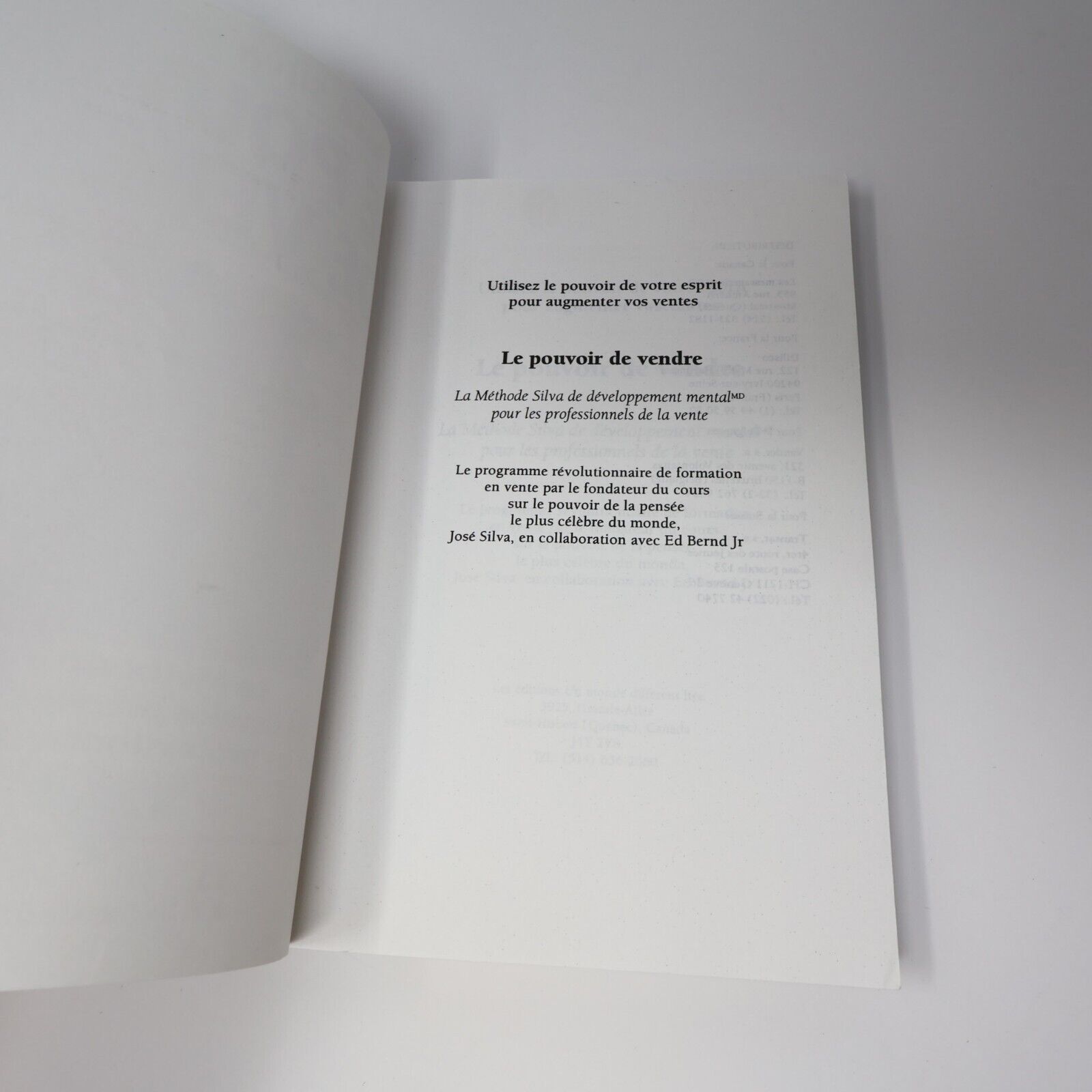 1990 Le Pouvoir de Vendre de Jose Silva Paperback PB Un Monde Différent Vente