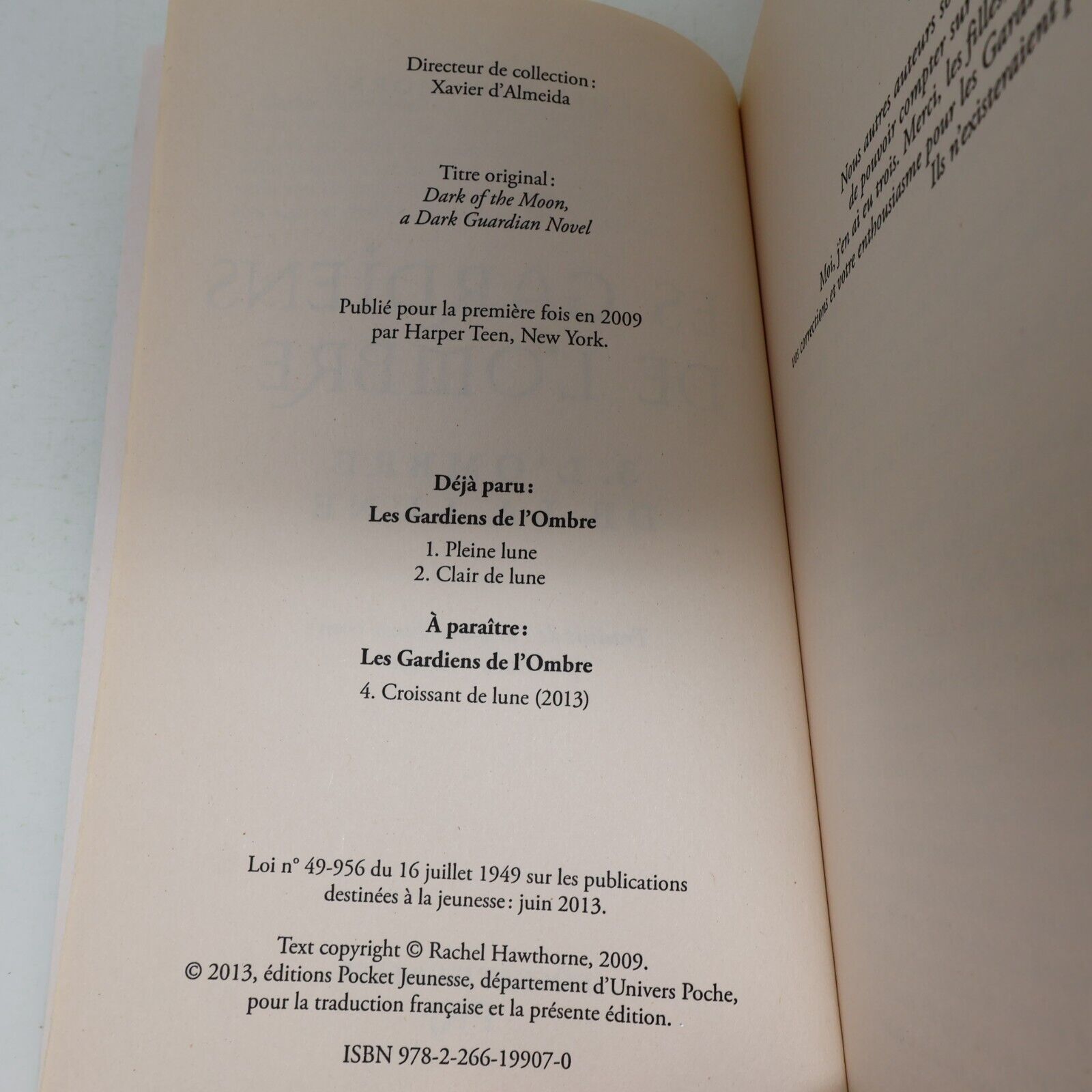L'Ombre de la Lune Rachel Hawthorne Les Gardiens de l'Ombre #3 2013 Pocket Livre