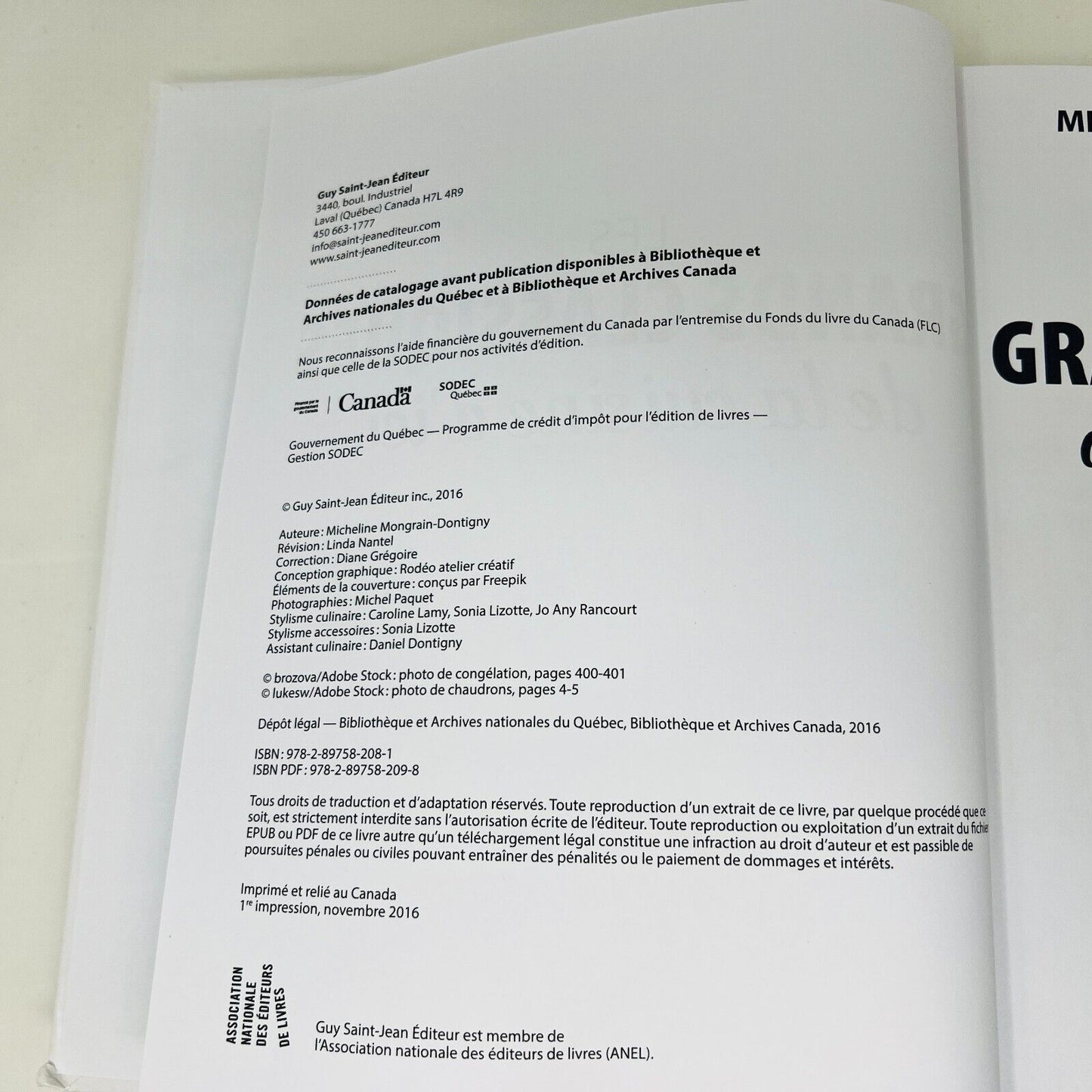 Les Grands Classiques de la Cuisine d'Ici Micheline Mongrain-Dontigny Recettes