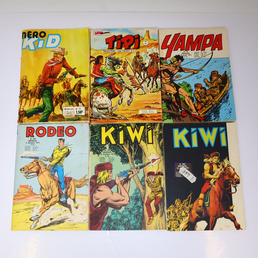 Tipi/Néro Kid/Kiwi/Yampa/Rodeo Lot 6 Bandes dessinées Western Français 1974-76