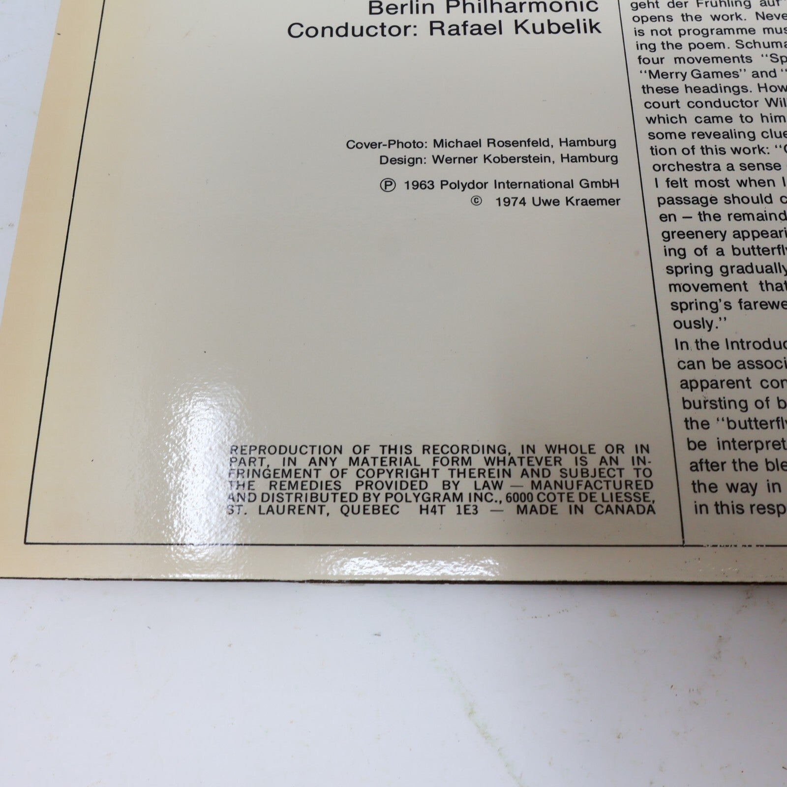 Robert Schumann Rafael Kubelik Berliner Symphonie #1 4 LP 1974 Record 2535 116