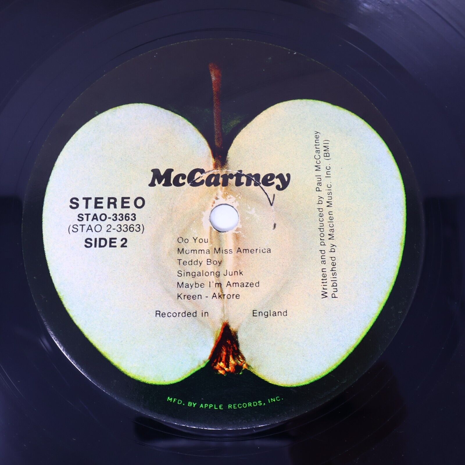 Paul McCartney Self Title LP Record Vinyl Apple STAO-3363 Canada 1970s Oo You