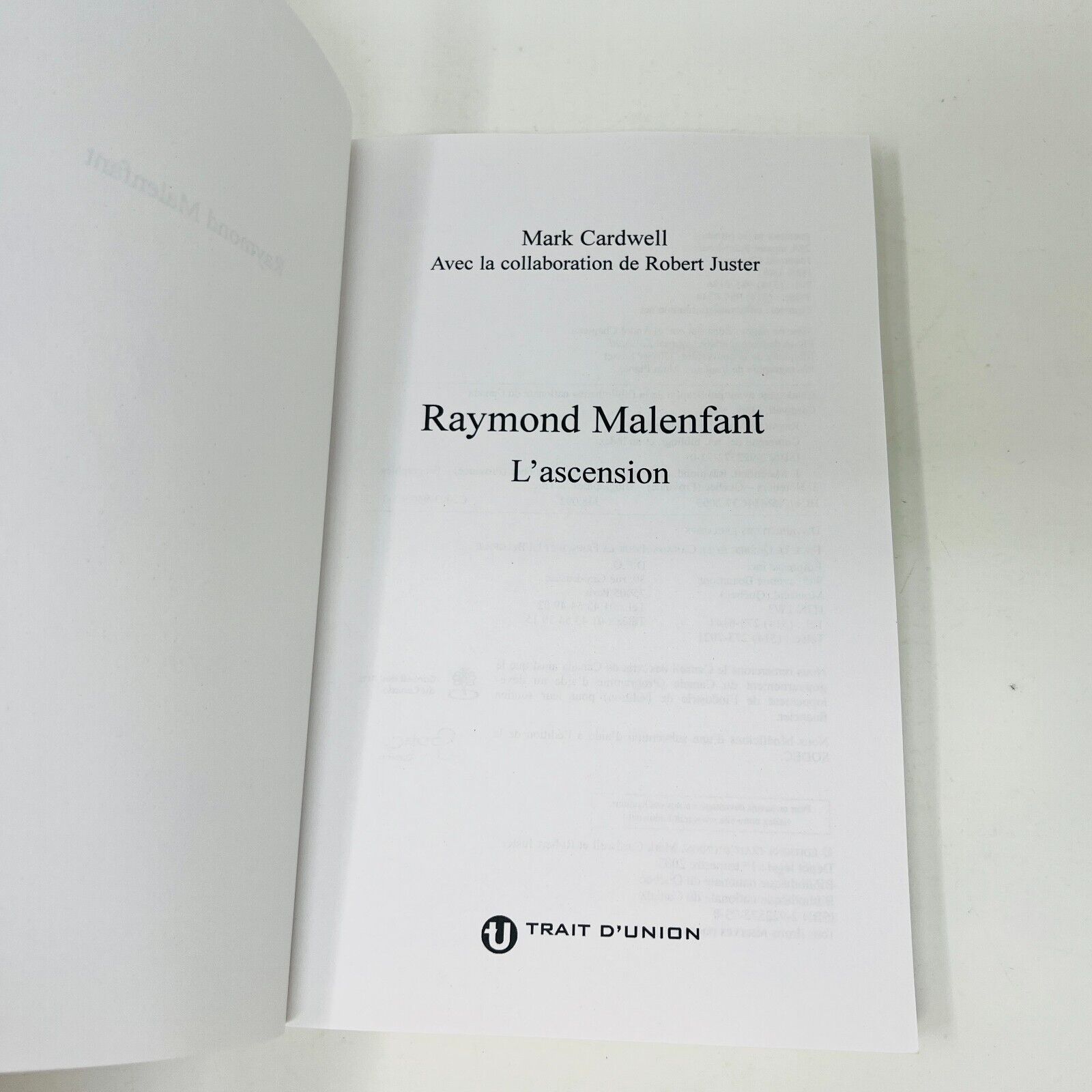 2003 Raymond Malenfant l'Ascension Cardwell/Juster Français Livre Trait d'Union