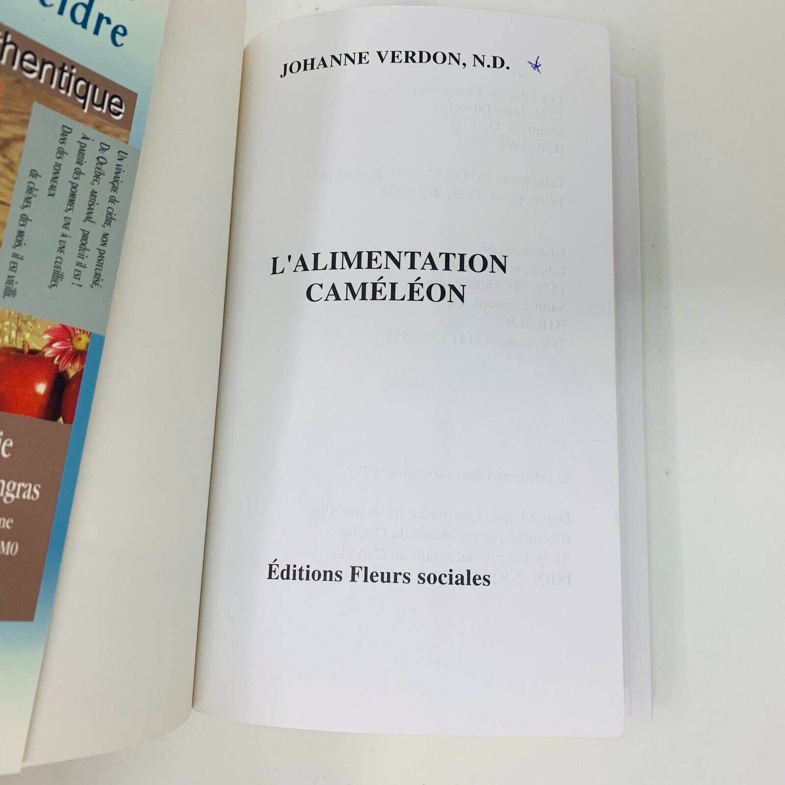 1997 L'Alimentation Caméléon Les Nutraceutiques Recettes Cuisine Johanne Verdon