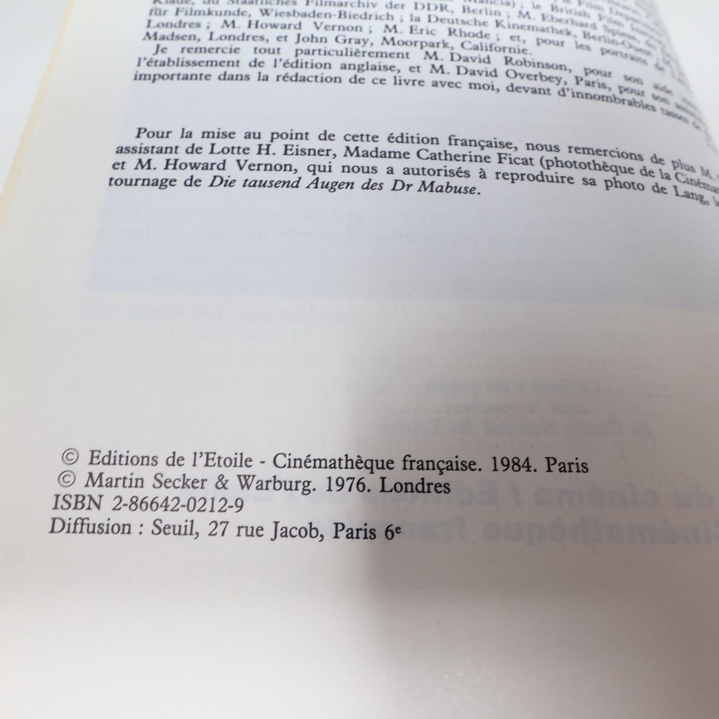 1984 Cahiers du Cinéma Fritz Lang Biographie Cinématographie de Lotte H. Eisner