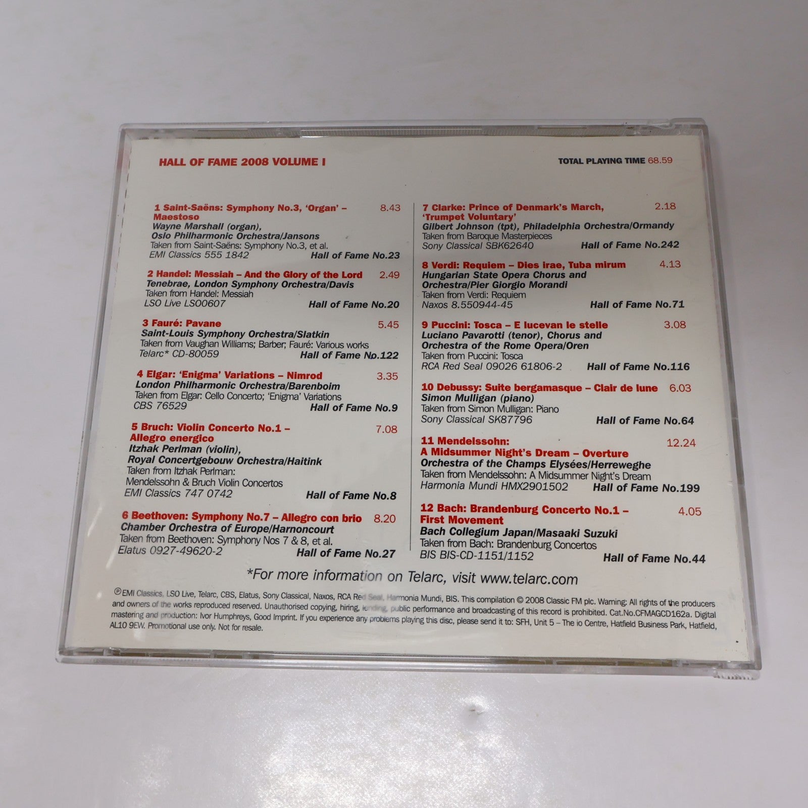 Classic FM Hall of Fame 2008 Volume One-Two #1-2 CD Lot Fauré/Beethoven/Bach