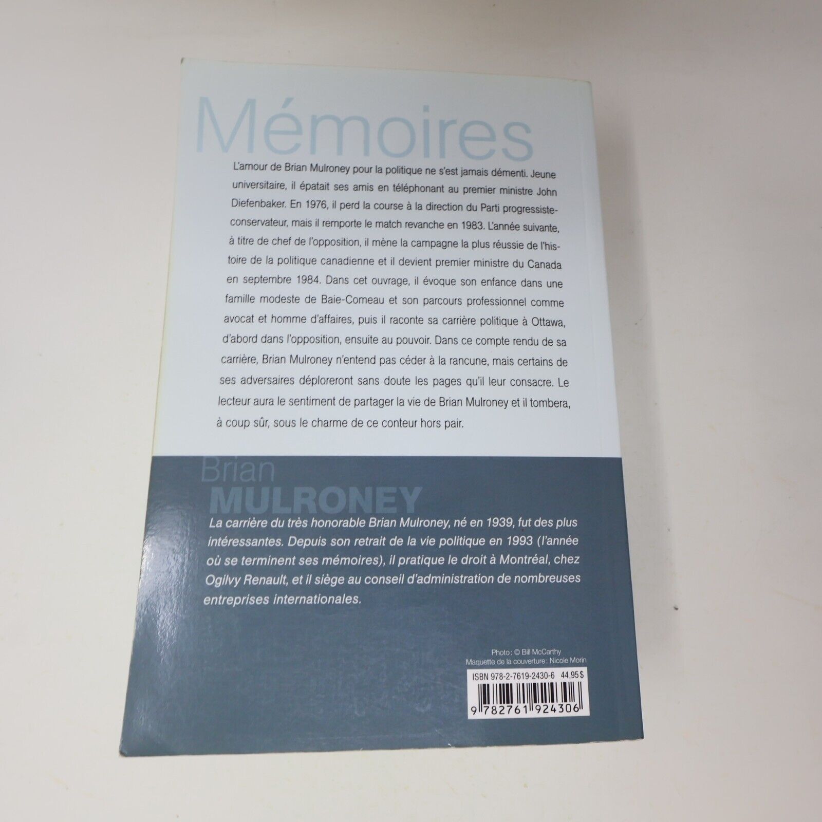 2007 Mémoires Brian Mulroney Biographie Politique Canada De L'homme Français PB