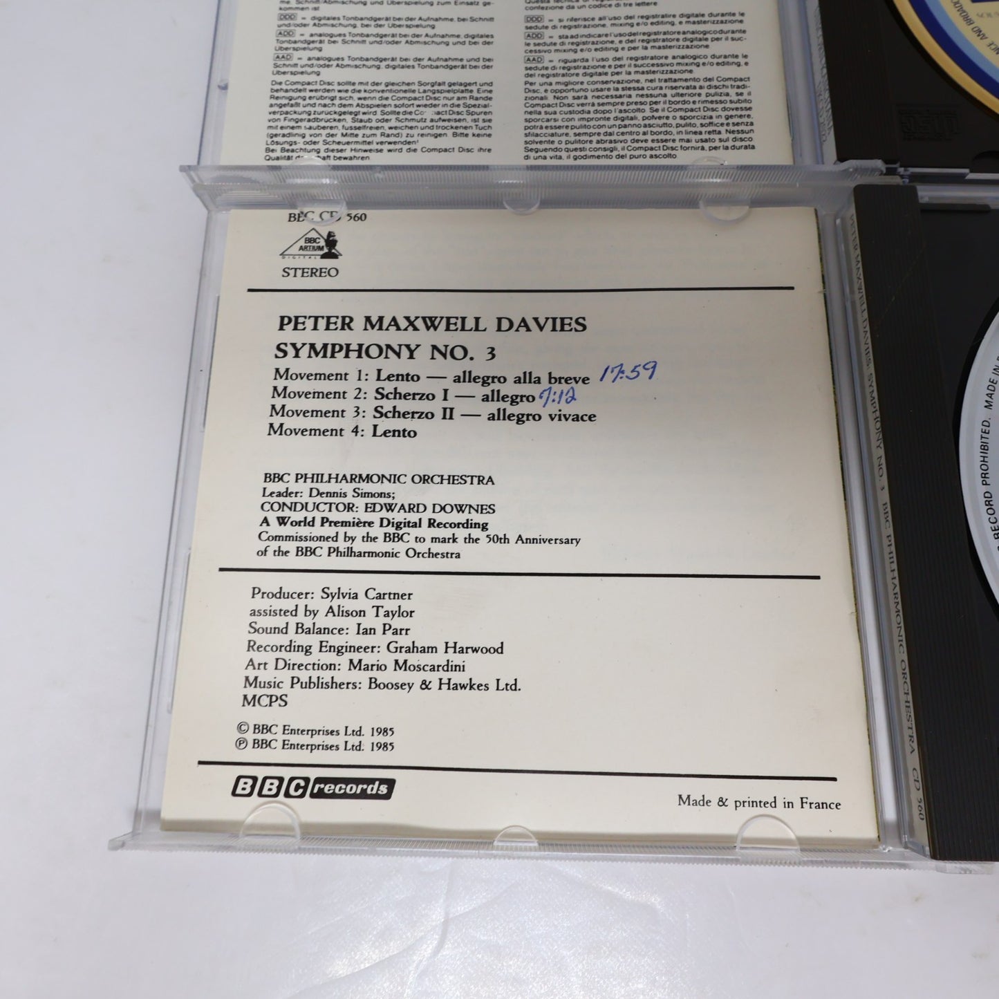 Peter Maxwell Davies 2 CD Lot Into The Labyrinth/Symphony #3 Edward Downes
