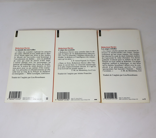 Robertson Davies Lot 3 Livres Anges Rebelles/Objet du Scandale Roman Canada PB