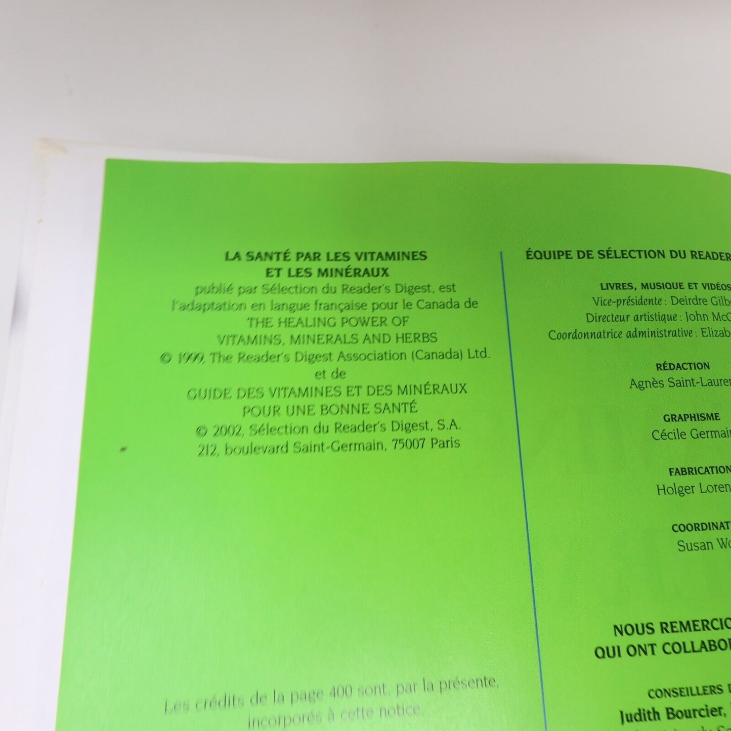 2003 La Santé par les Vitamines et les Minéraux Médecine Nature Reader's Digest
