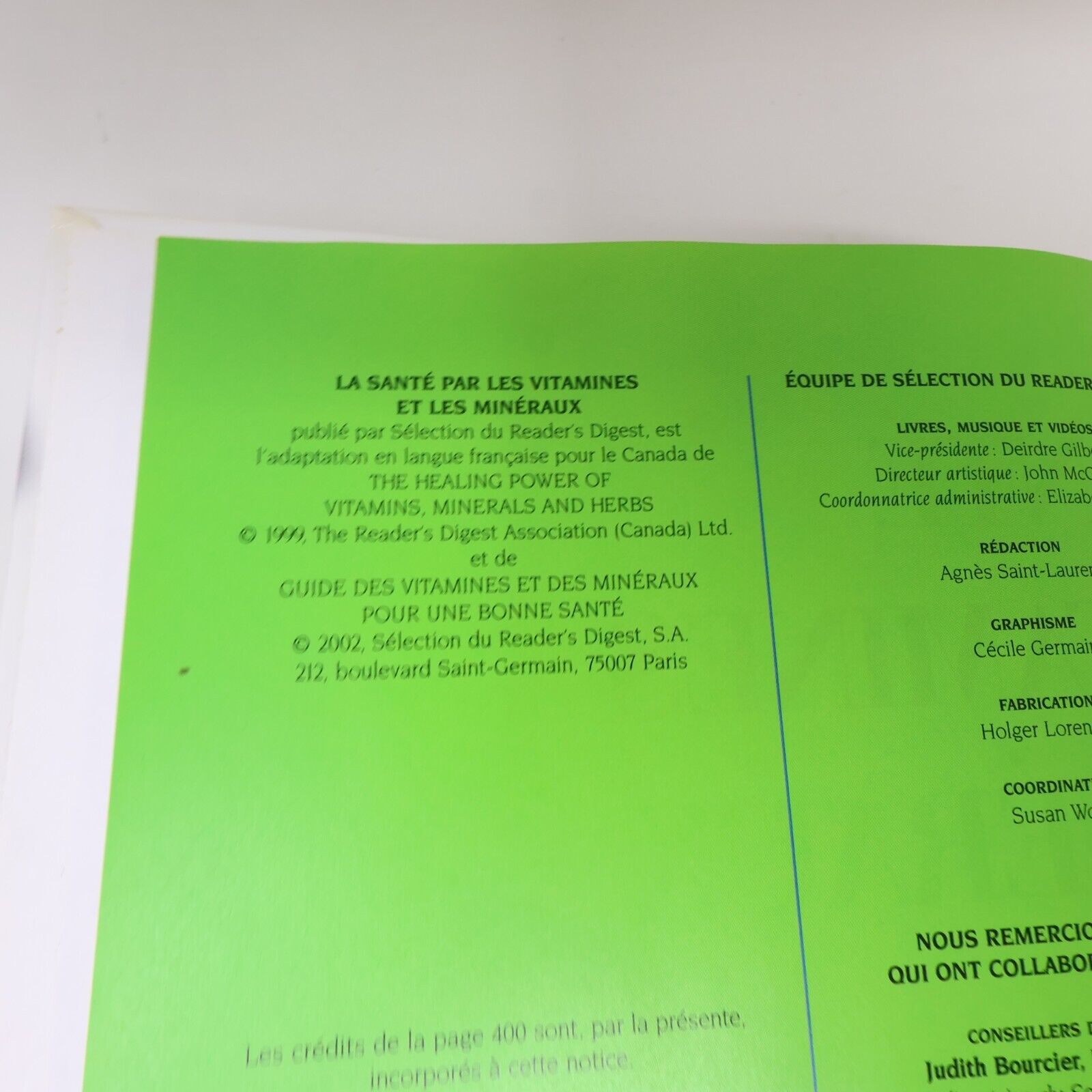 2003 La Santé par les Vitamines et les Minéraux Médecine Nature Reader's Digest