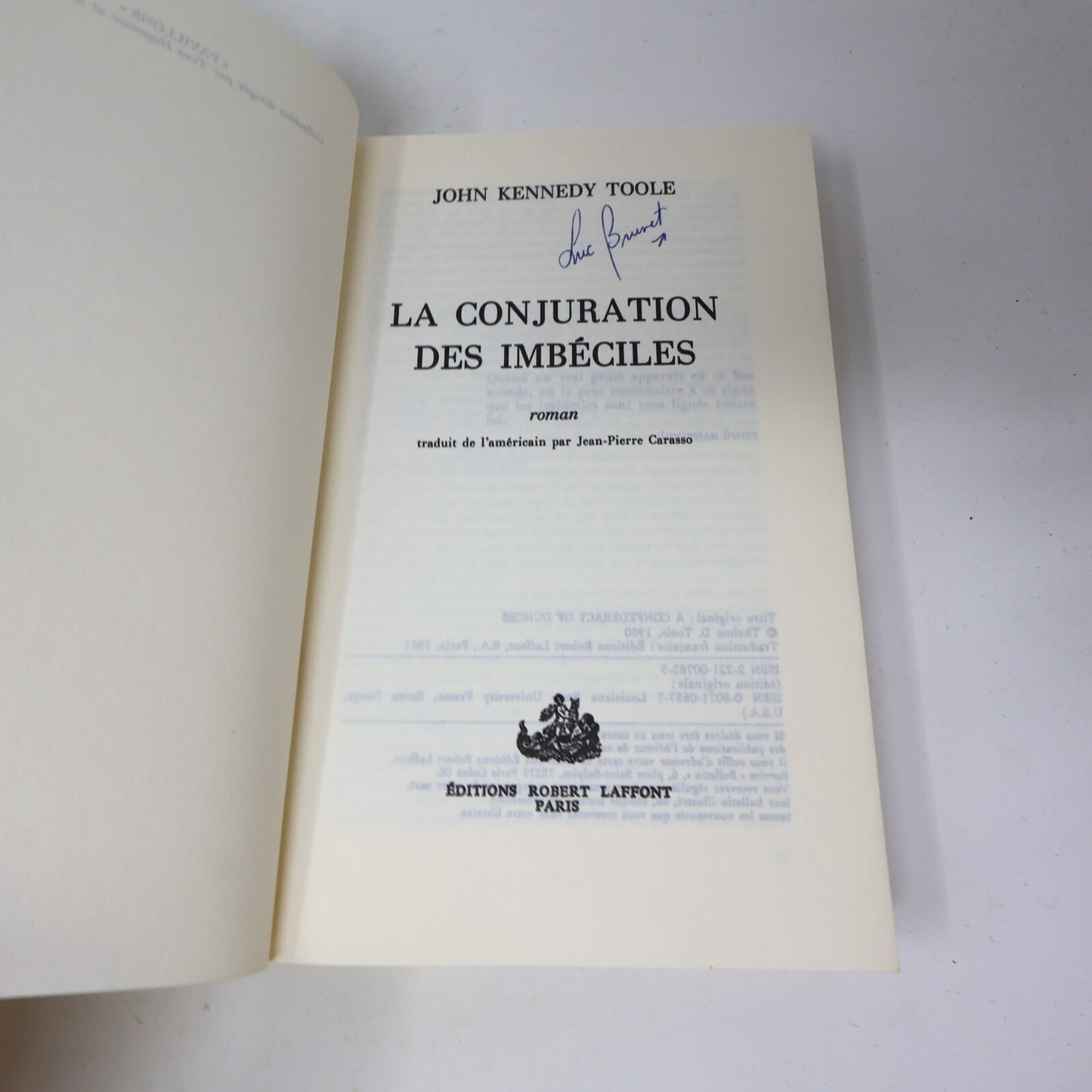 1981 La Conjuration des Imbéciles John Kennedy Toole Robert Laffont Roman Livre