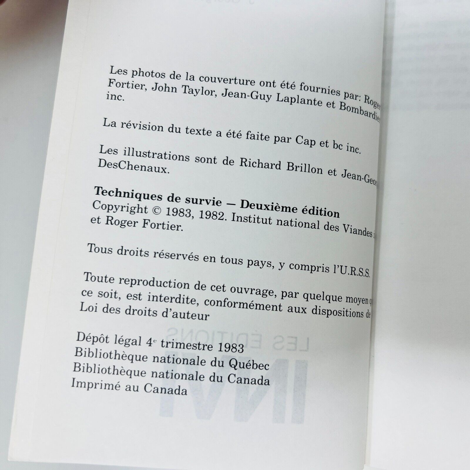 1983 Techniques de Survie Deuxième Édition de Jean-Georges DesChenaux Survival