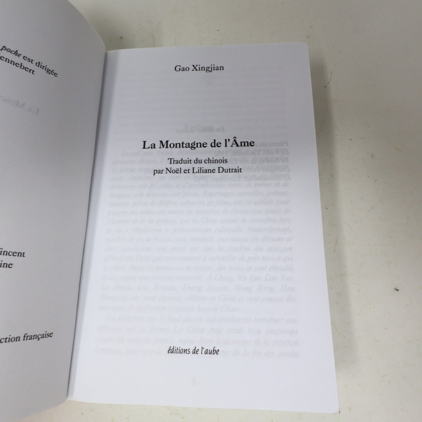 2000 La Montagne de l'Âme Gao Xingjian Editions de l'Aube Littérature Français