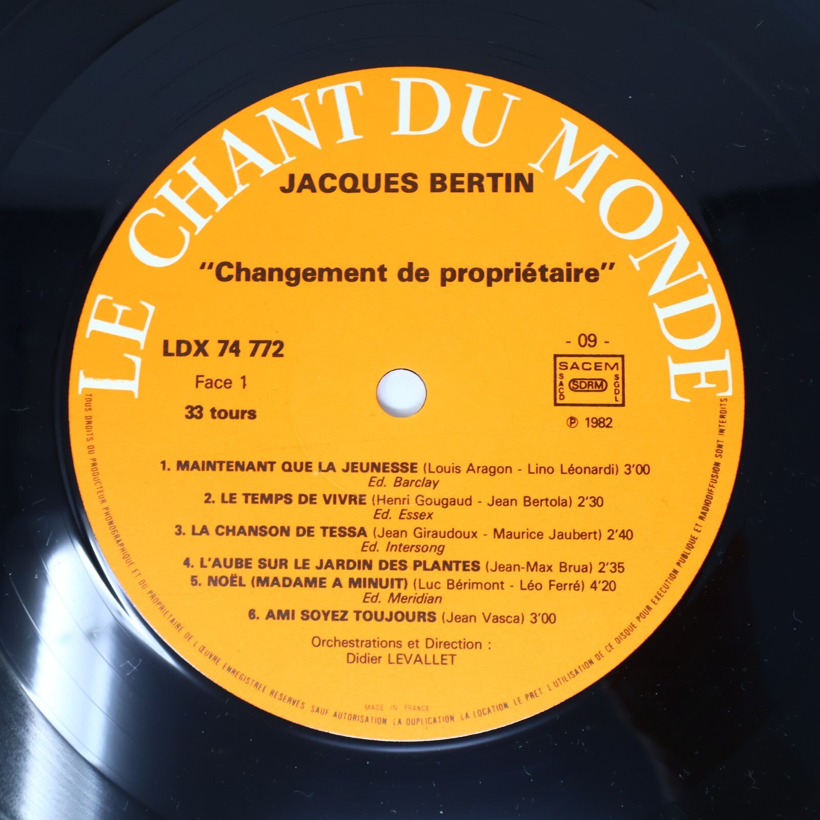 Jacques Bertin ‎Lot 2 Disques Changement de Propriétaire/ Paris Théâtre de la