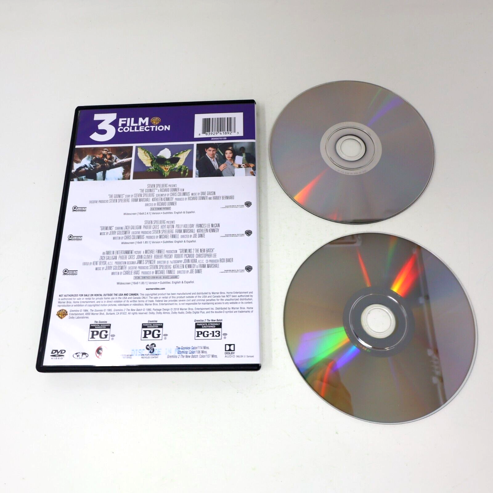 3 Films Collection Goonies / Gremlins / Gremlins 2 DVD NTSC Tested Zach Galligan