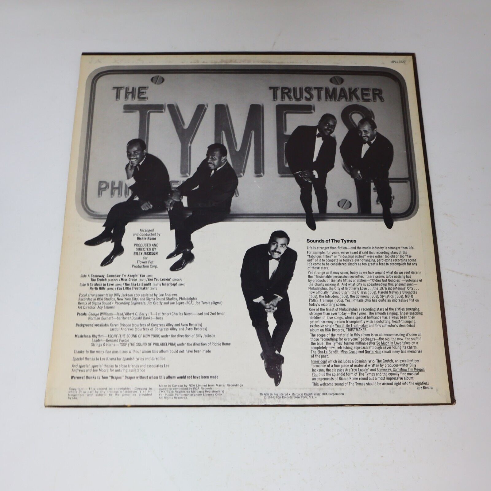 The Tymes Trustmaker LP Record Vinyl 1974 RCA Victor APL1-0727 Canada Funk Soul