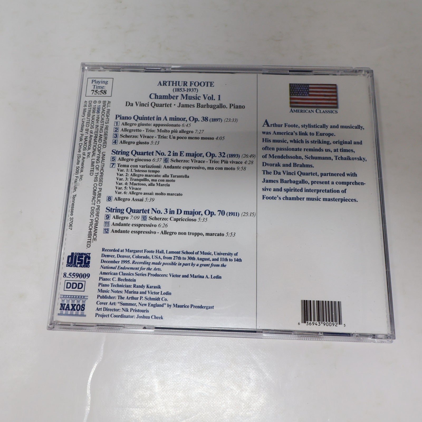 Arthur Foote/James Barbagallo CD Chamber Music #1 American Classics Naxos 1998