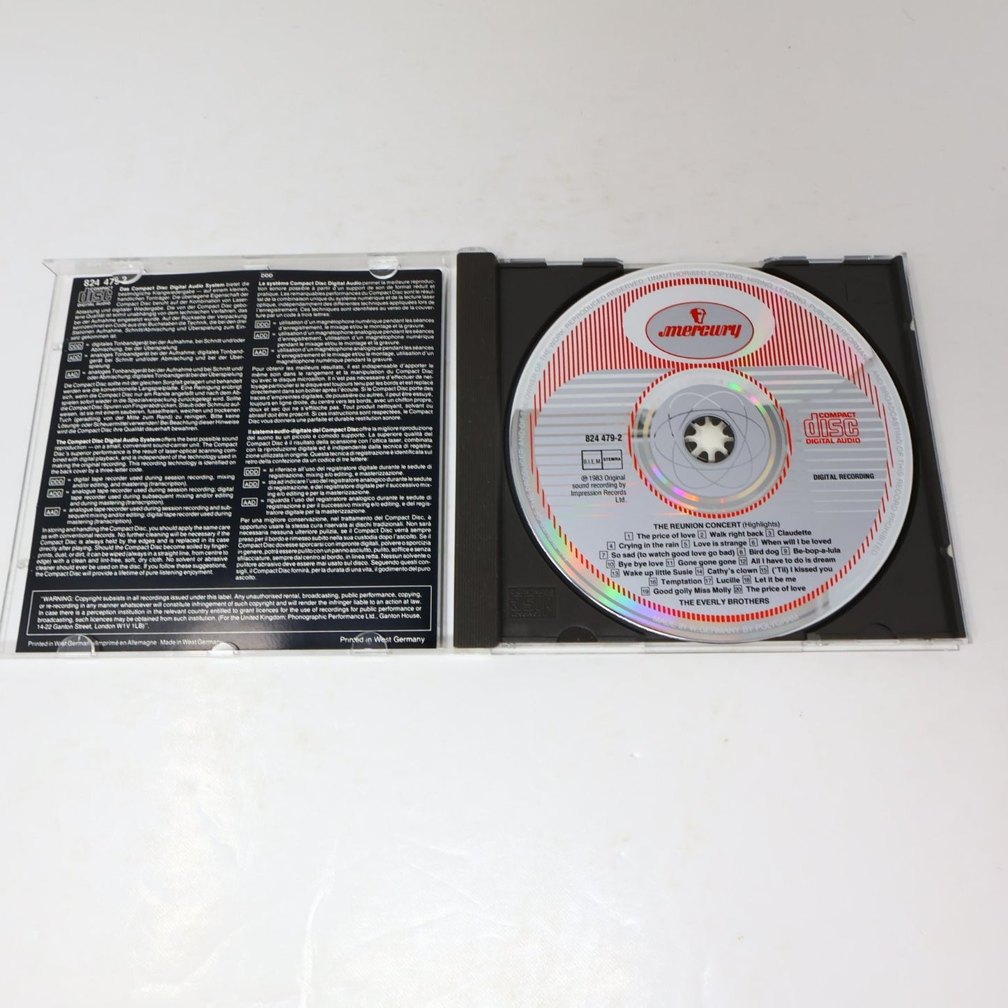 The Everly Brothers Highlights Reunion Concert CD 1983 Live Mercury bebopalula
