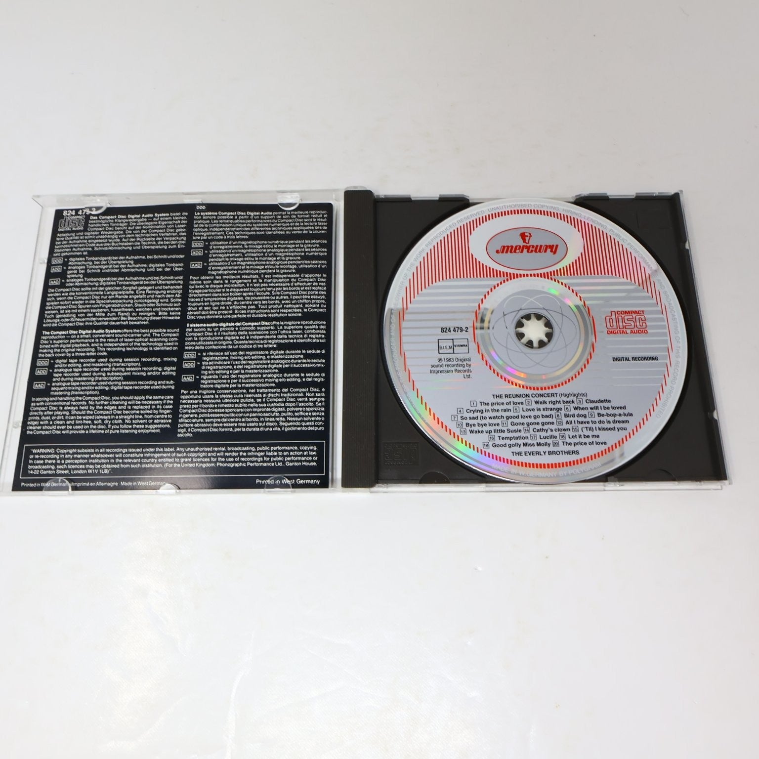 The Everly Brothers Highlights Reunion Concert CD 1983 Live Mercury bebopalula