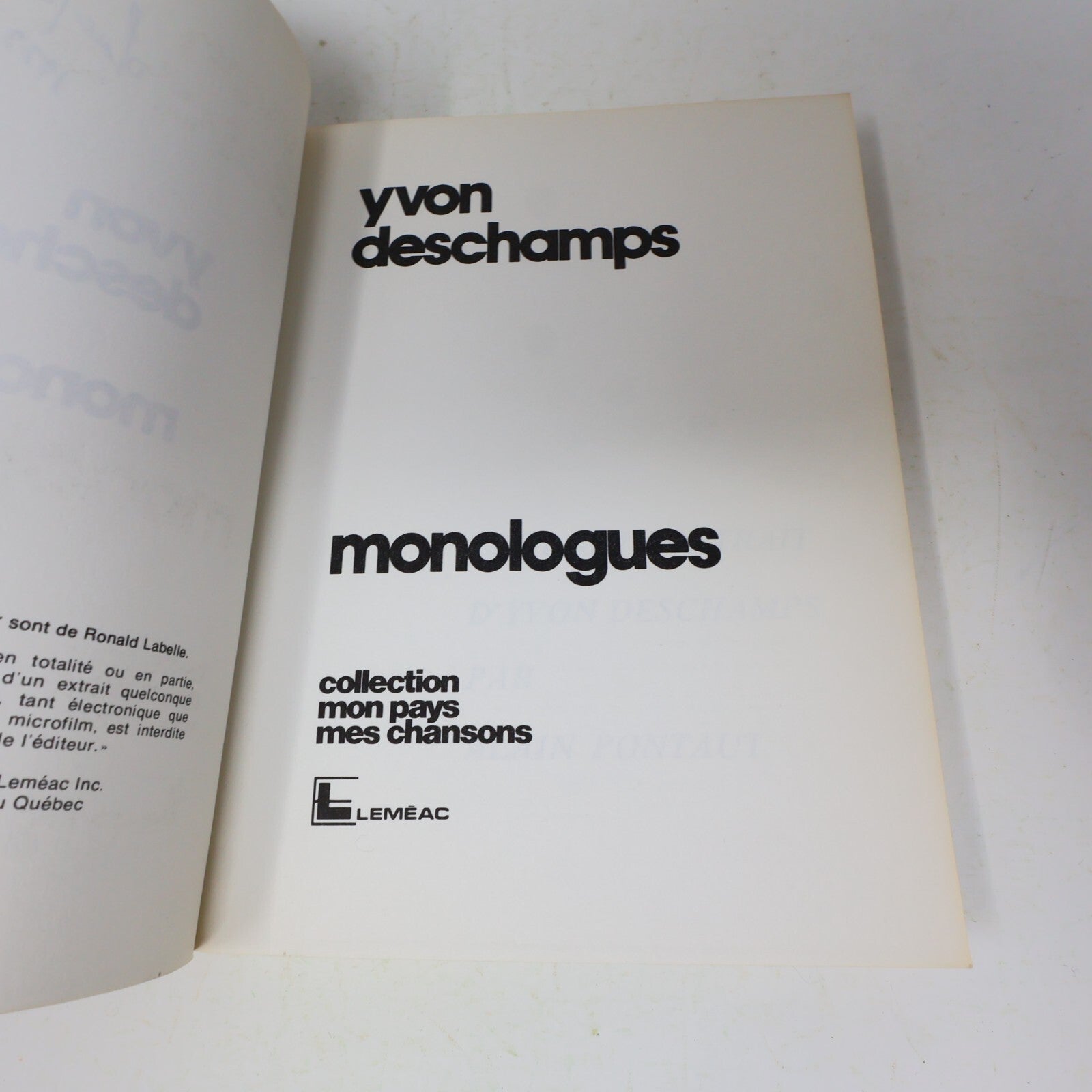 1973 Monologues Yvon Deschamps Leméac Humour Québec Français Paperback Livre 70s