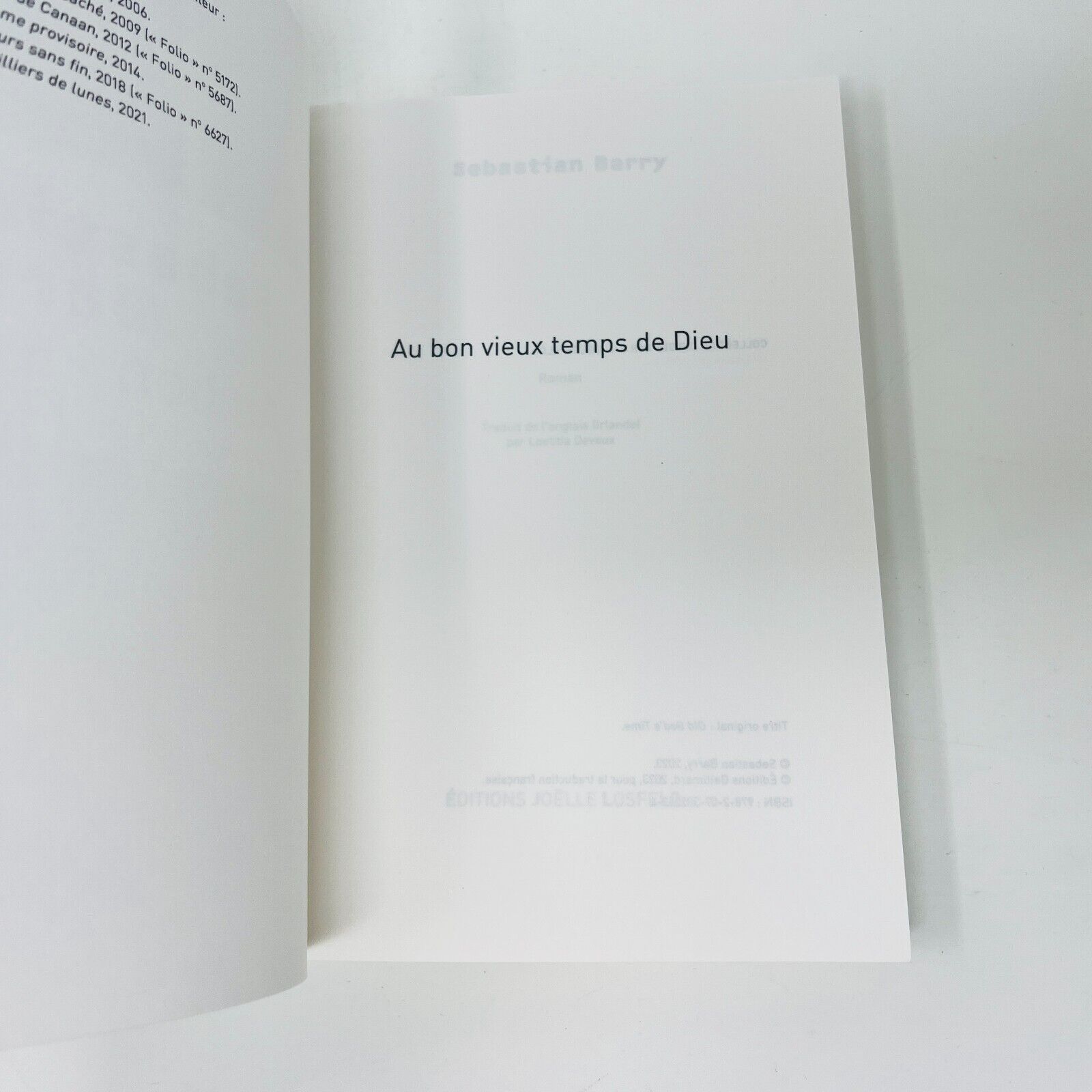 Au Bon Vieux Temps de Dieu de Sebastian Barry Editions Joelle Losfeld Français