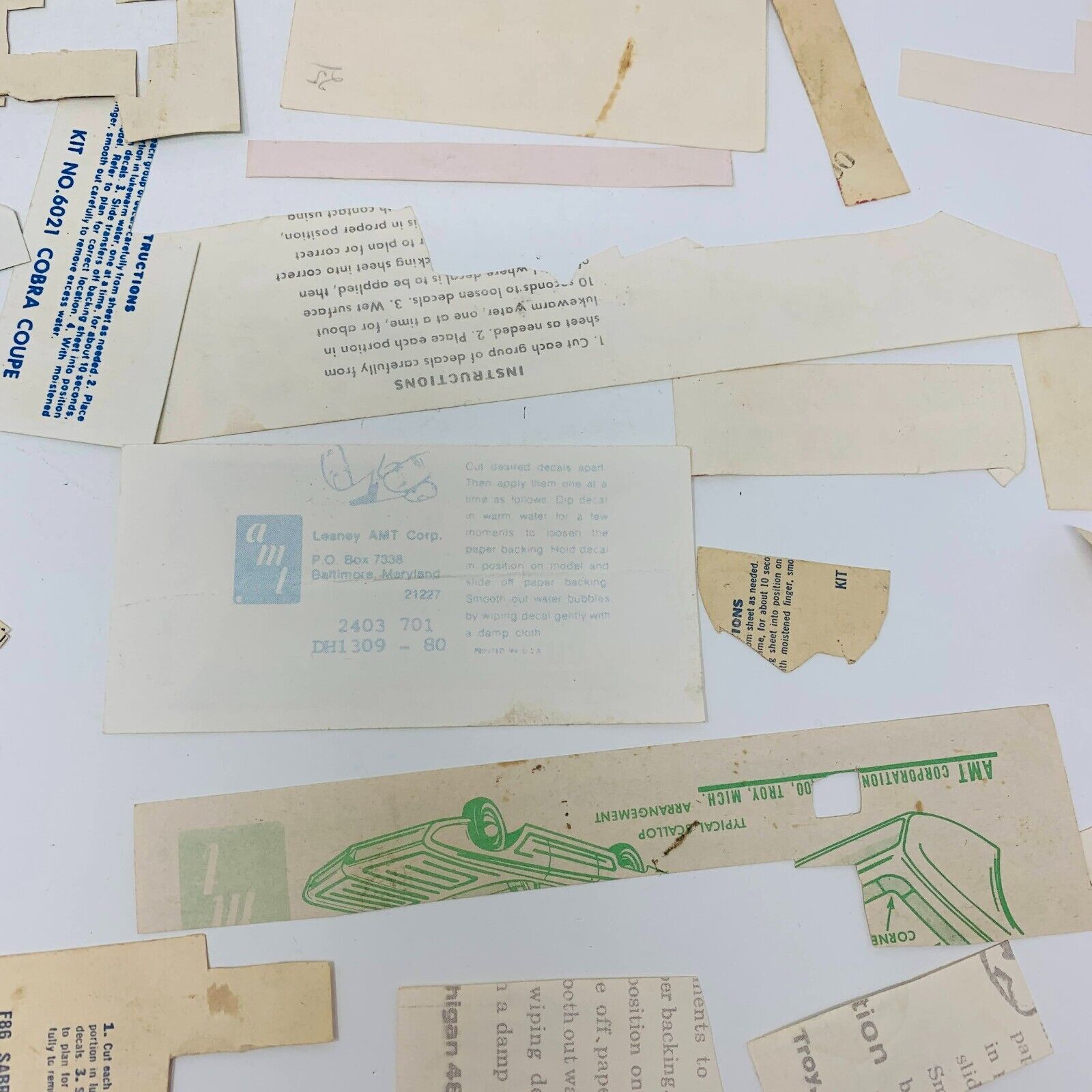 Mixed Lot of Die Cut Decal Sheets for AMT & Others Cars Planes 60-90s Model Kits