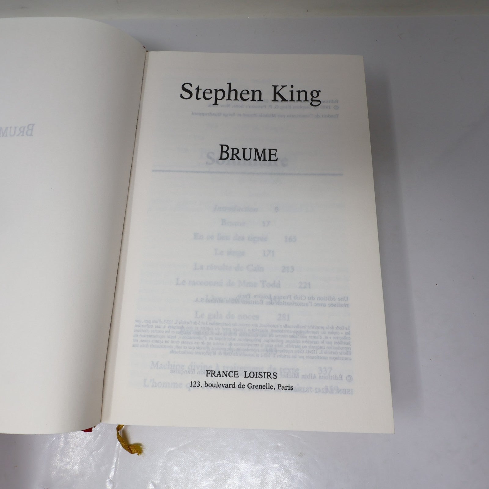 Brume Stephen King France Loisirs 1994 HC DJ Français/French Horreur Thriller