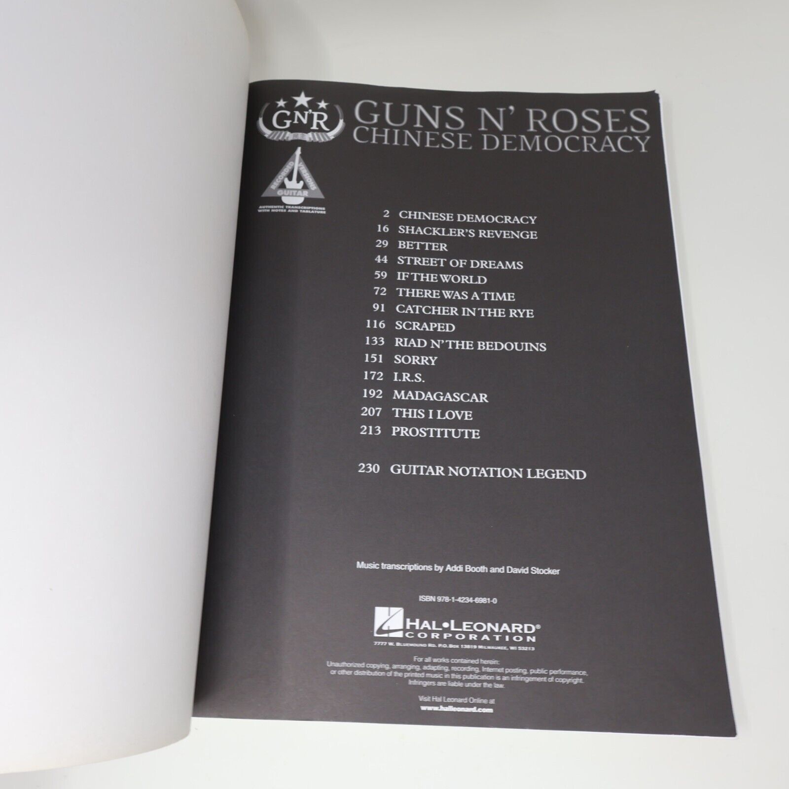 2009 Guns n' Roses Chinese Democracy Songbook Hal Leonard Music Guitar Rock PB
