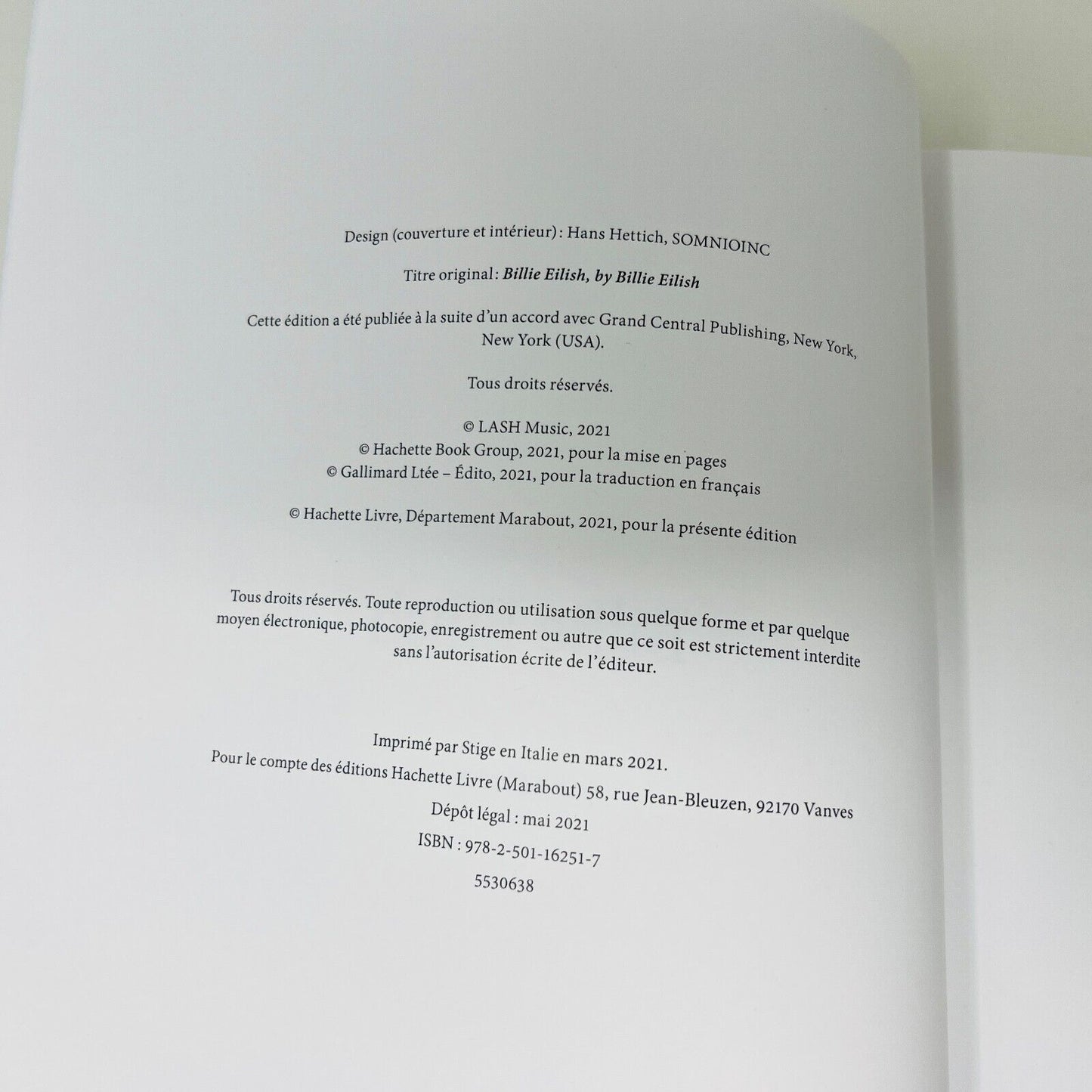 2021 Billie Eilish par Billie Eilish Livre Marabout en Français/French Hardcover