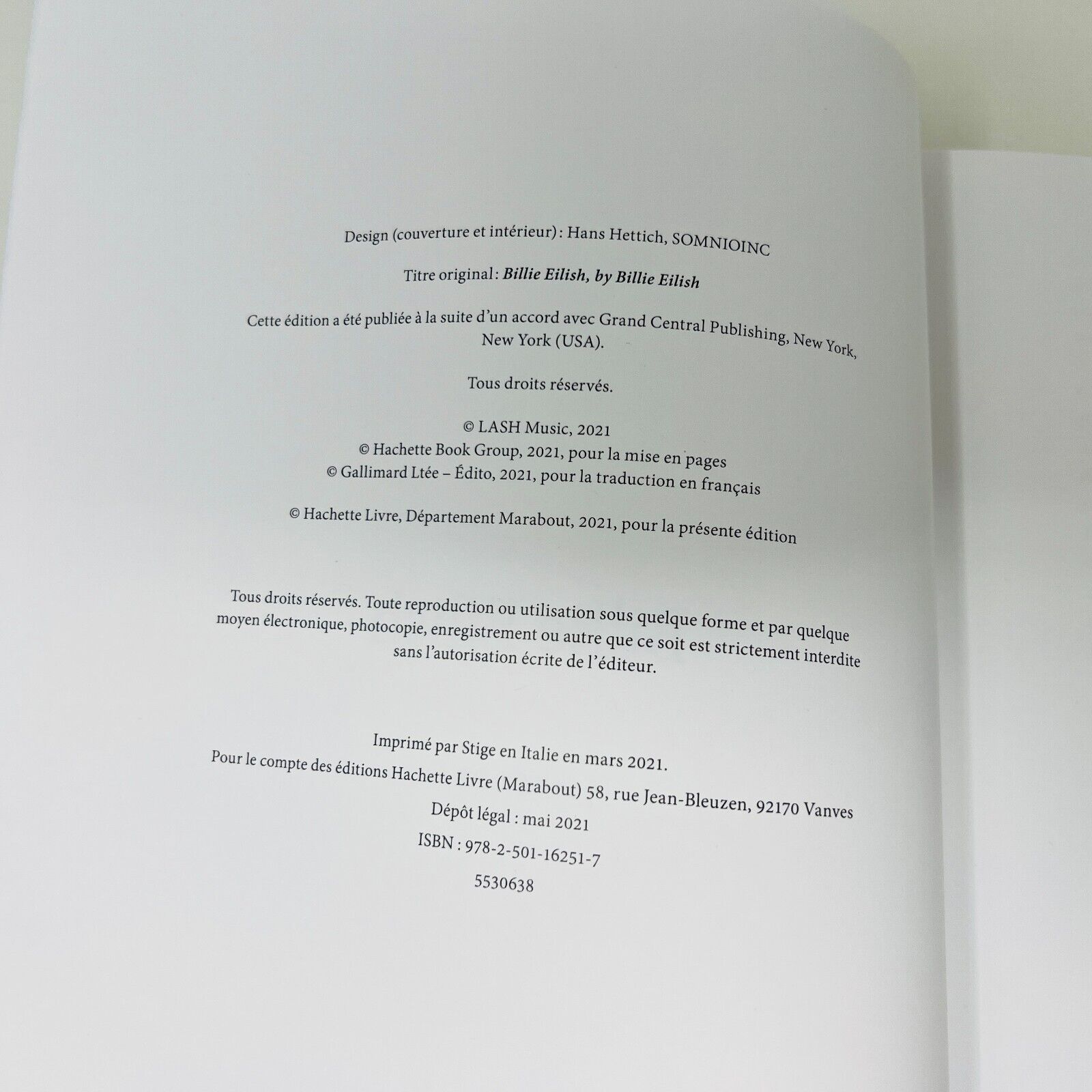 2021 Billie Eilish par Billie Eilish Livre Marabout en Français/French Hardcover
