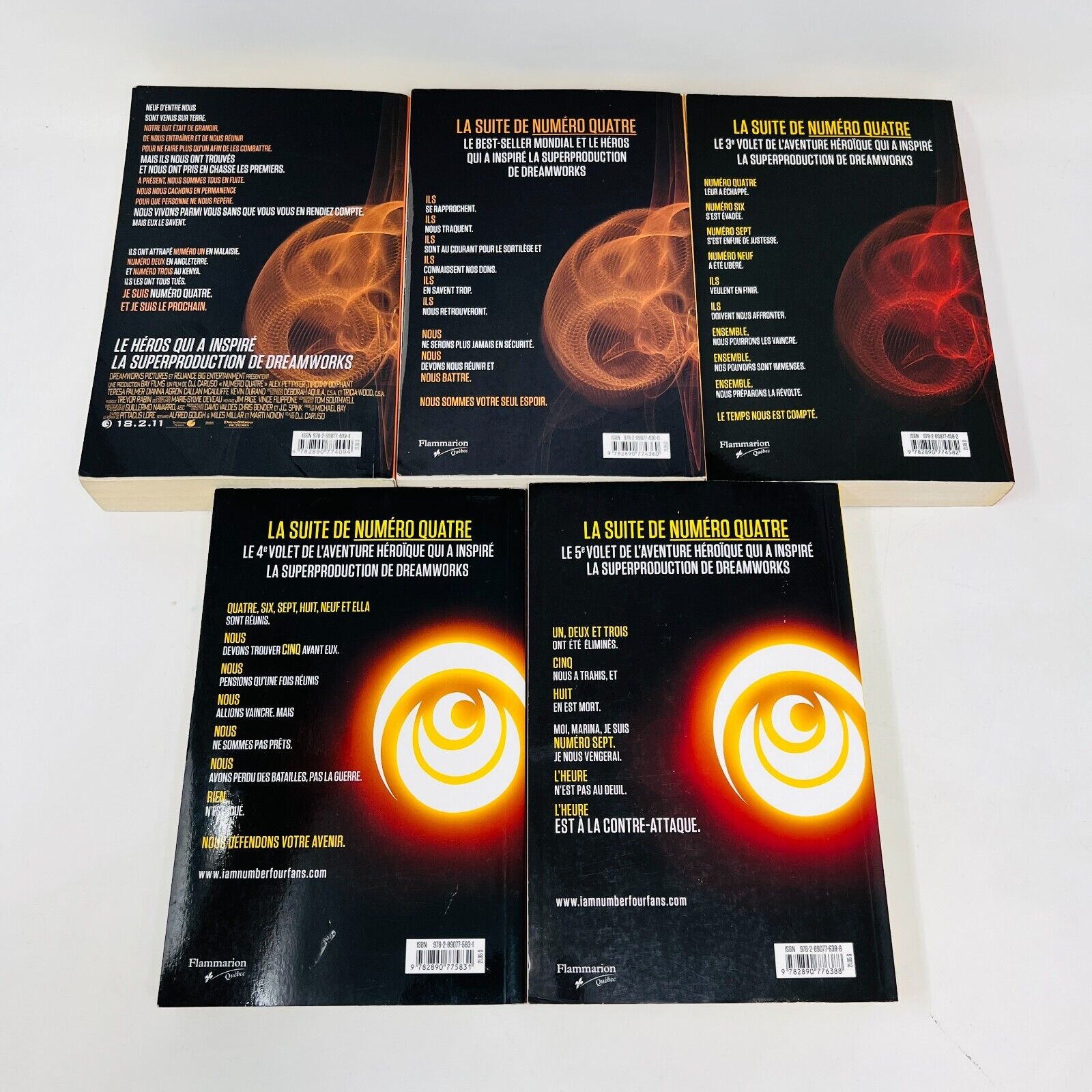 Lot de 5 Livres de Pittacus Lore Numéro Quatre/Pouvoir des Six Français/French