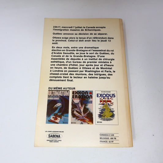 1977 Séparation Richard Rohmer De L'homme Québec Canada Fiction Historique Livre