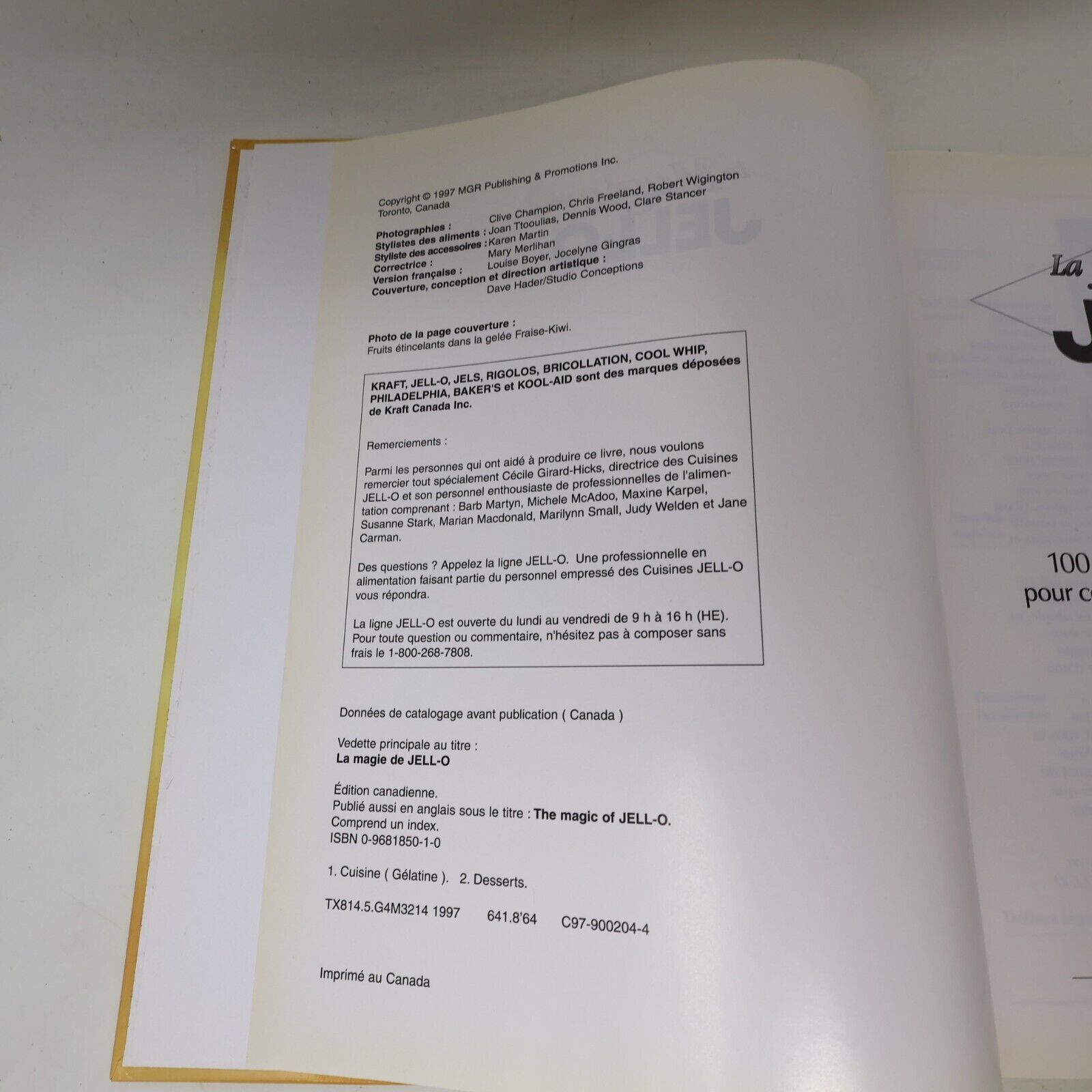 1997 La Magie de Jell-O Desserts et Goûters 100 Recettes Cuisine Boyer/Gingras