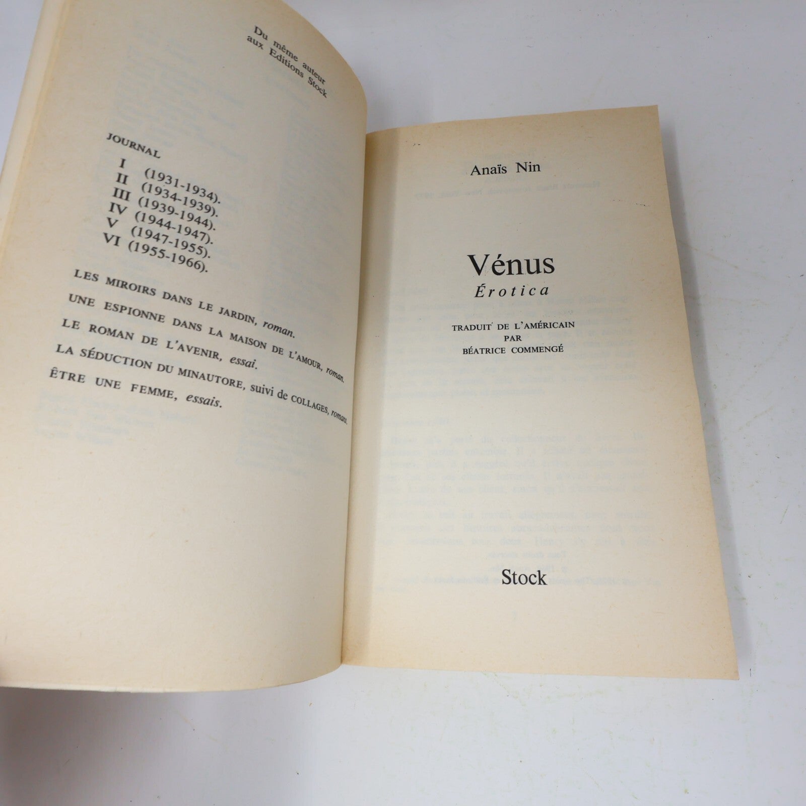 1978 Venus Erotica Anaïs Nin Stock Érotisme Roman Adultes Français Paperback 70s