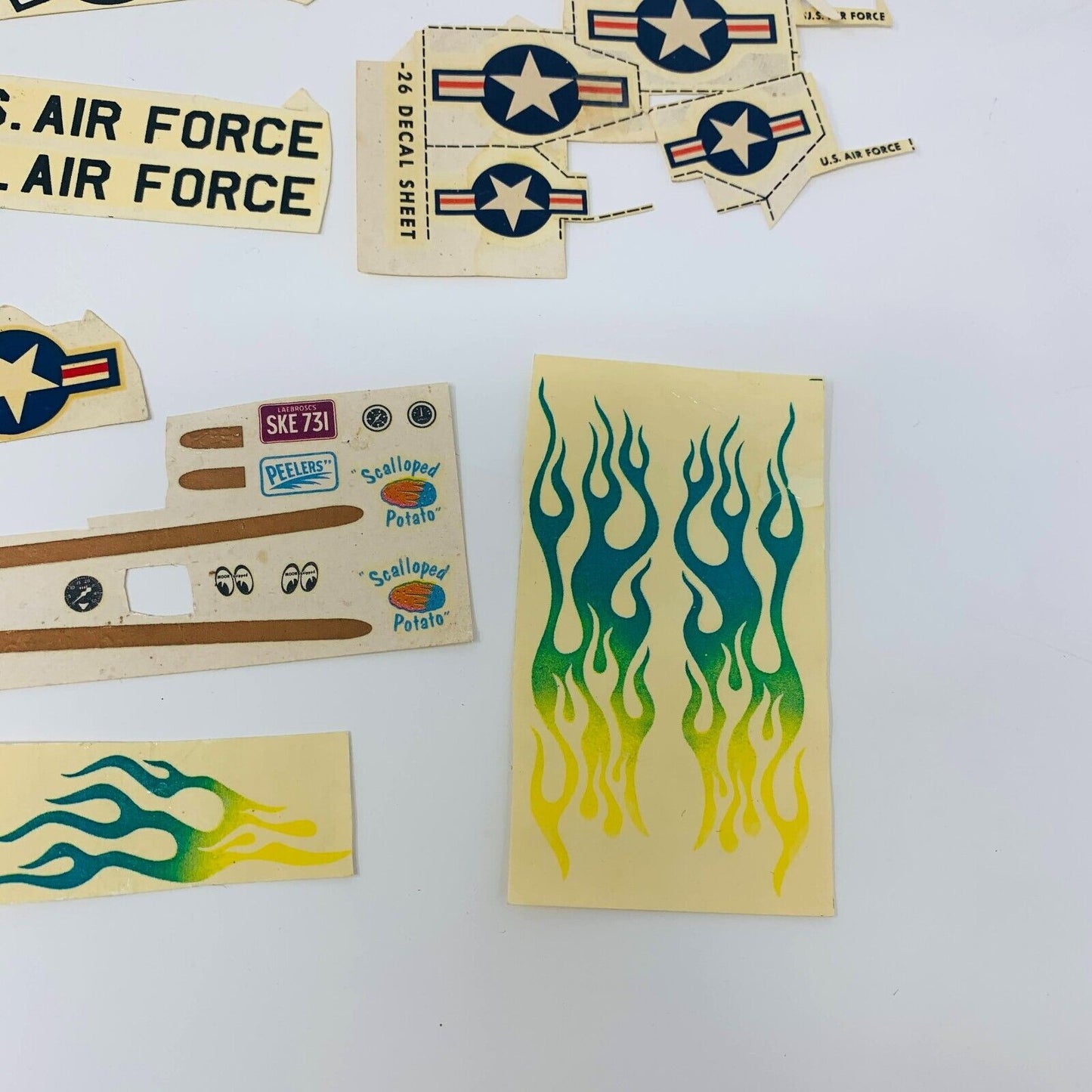 Mixed Lot of Die Cut Decal Sheets for AMT & Others Cars Planes 60-90s Model Kits