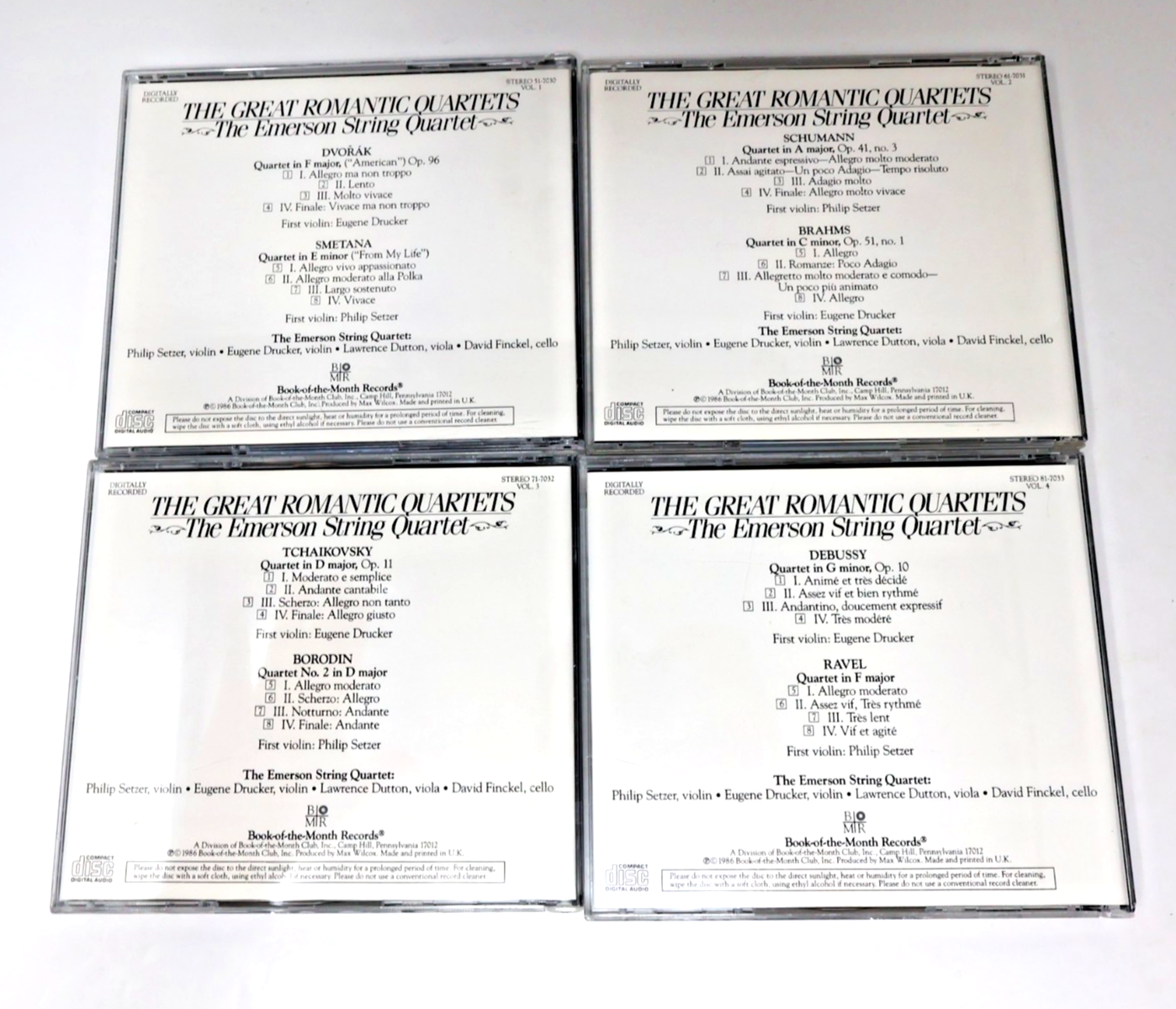 The Great Romantic Quartets #1-4 Book of The Month BMR 4 CD Lot Shumann/Brahms