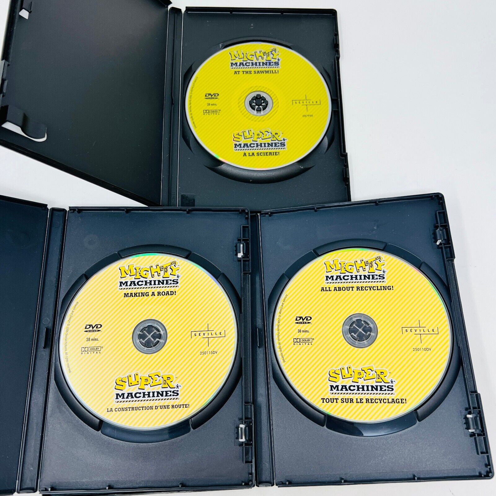 3 Mighty Super Machines DVD Lot Making a Road/All About Recycling/At the Sawmill
