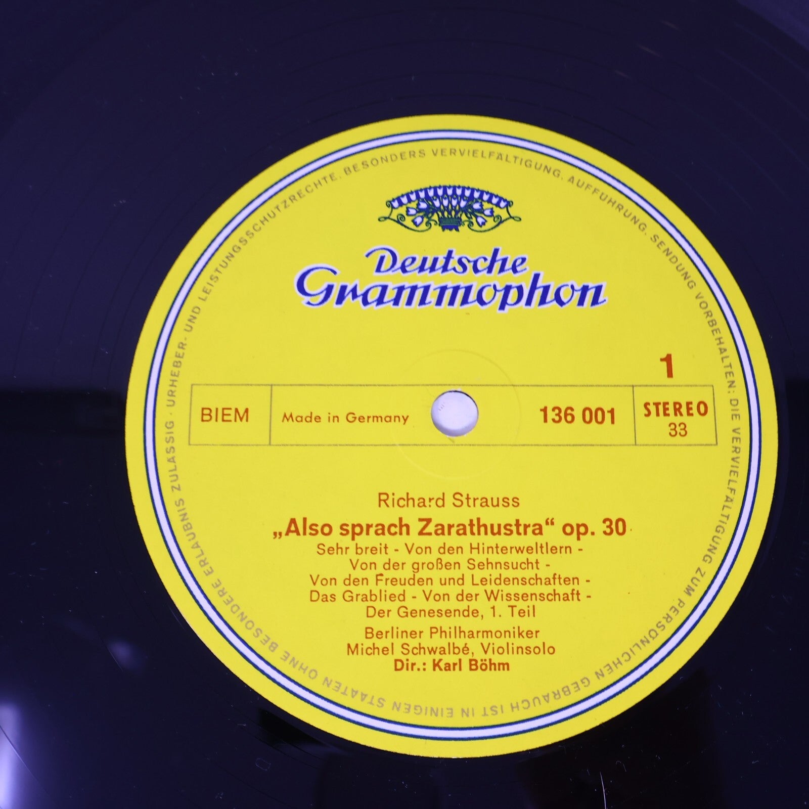 R. Strauss Karl Böhm Also Sprach Zarathustra Op. 30 Berliner LP Record 136 001
