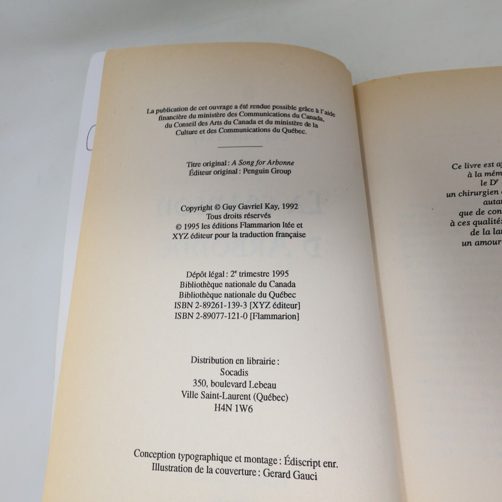 1995 La Chanson d'Arbonne de Guy Gavriel Kay Paperback PB Xyz Éditeur Fantasy